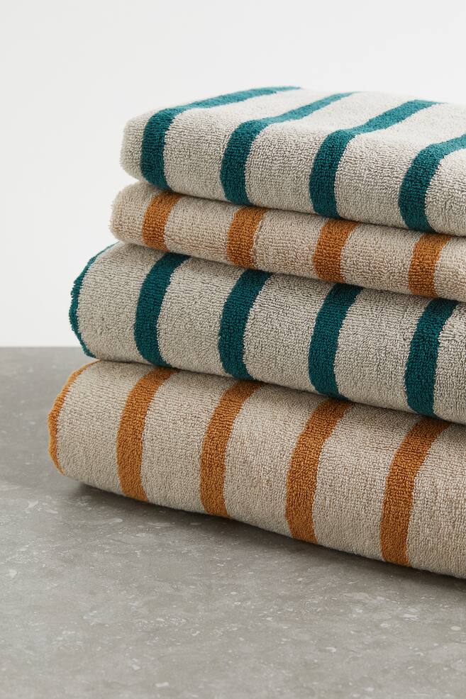 Cotton terry bath towel - Dark yellow/Striped - 2