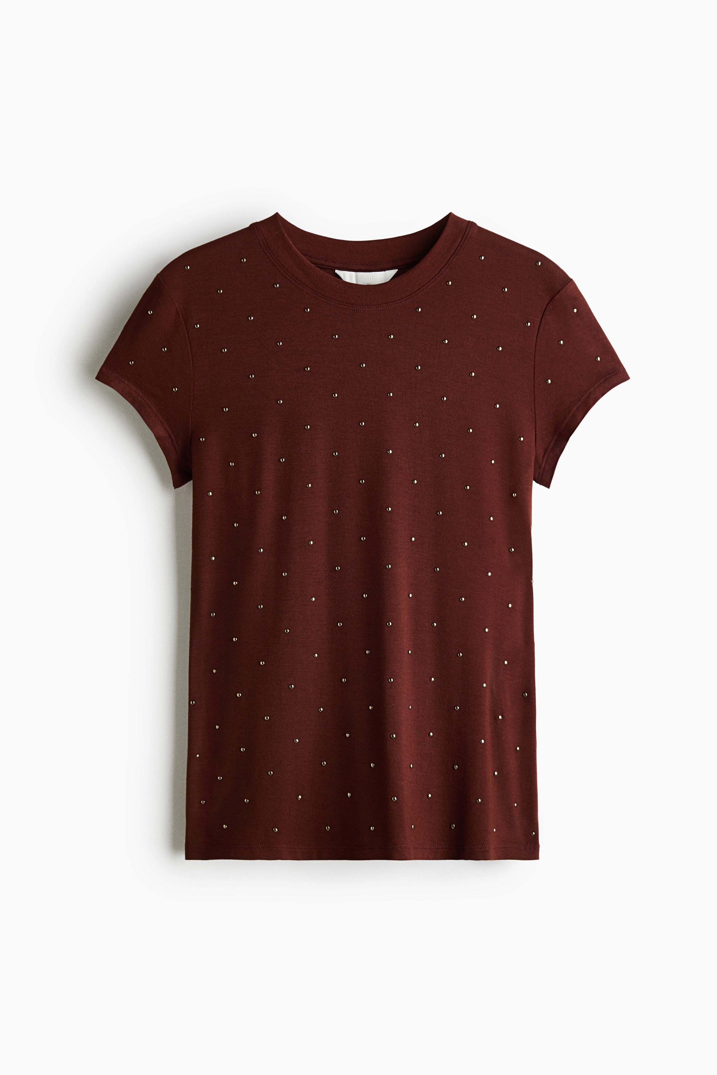 Embellished T-shirt - Rust brown/Light beige