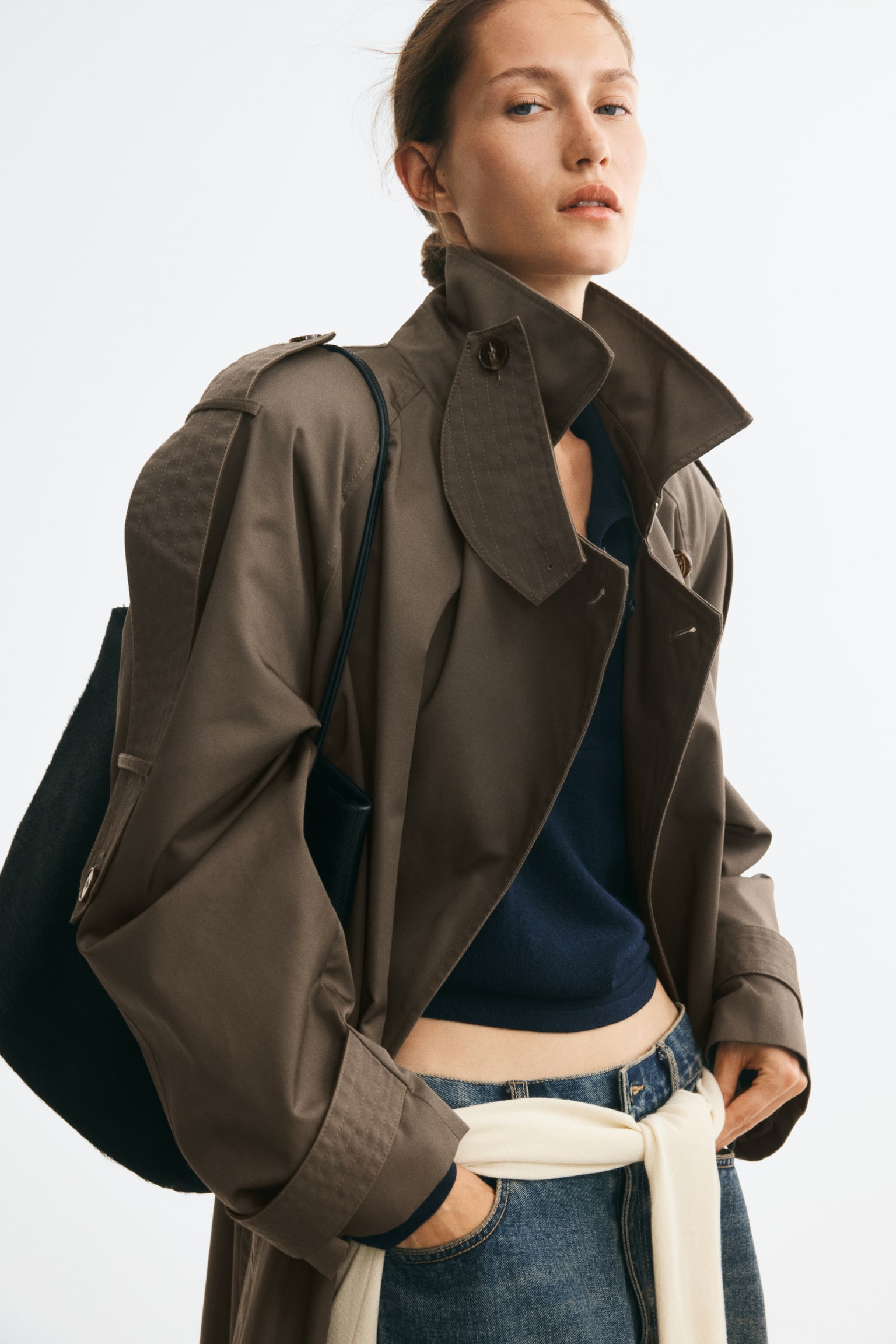Женское пальто H&M Oversized Twill Trench, цвет: Тёмный серо-коричневый — фото 5