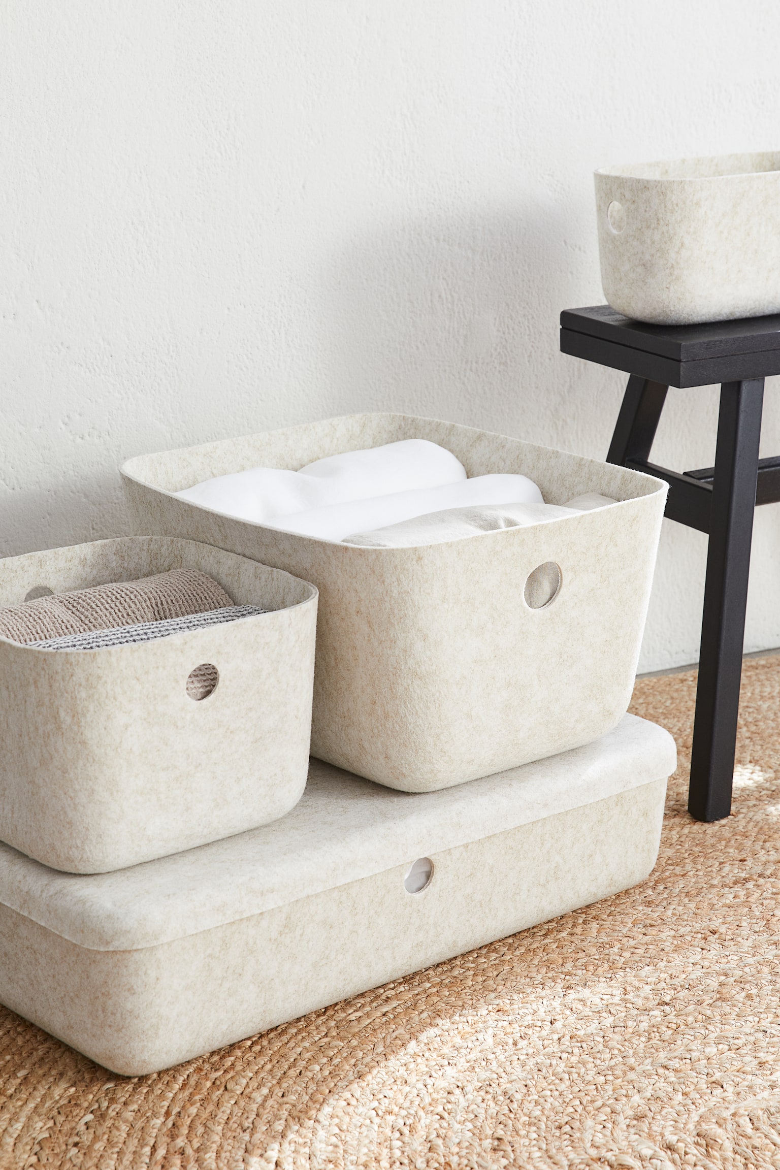 Felted storage box - Light beige marl - 2