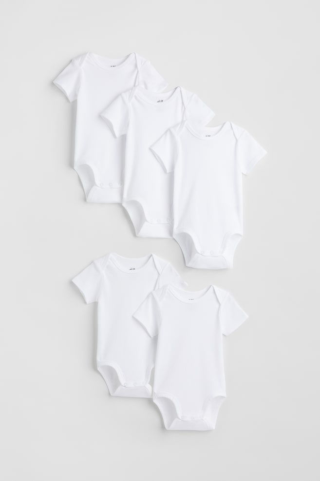 5-pack cotton bodysuits - White/Blue/White/Dark beige/Light beige/Light purple/White/dc/dc/dc - 1