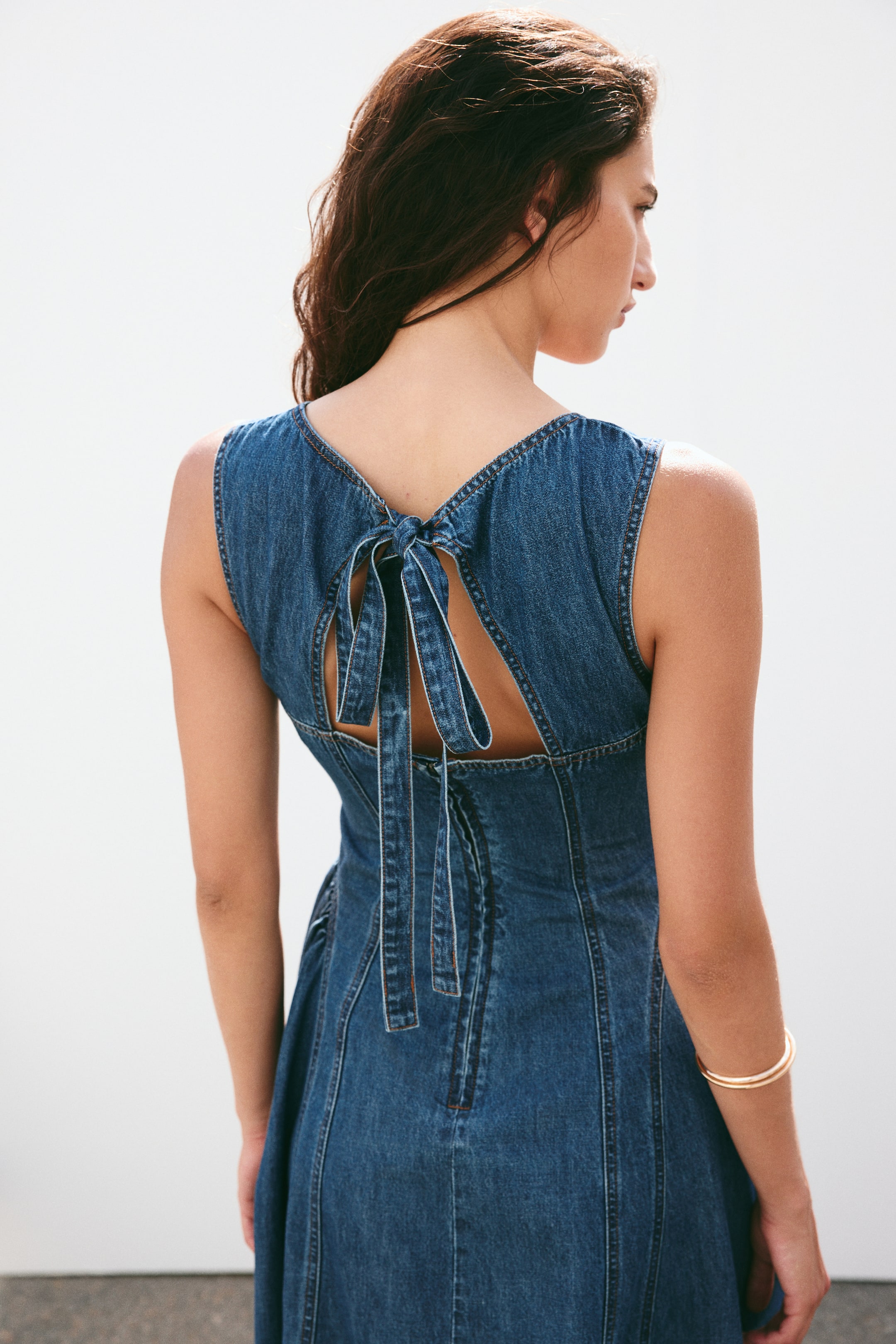 Flared-Skirt Twill Dress