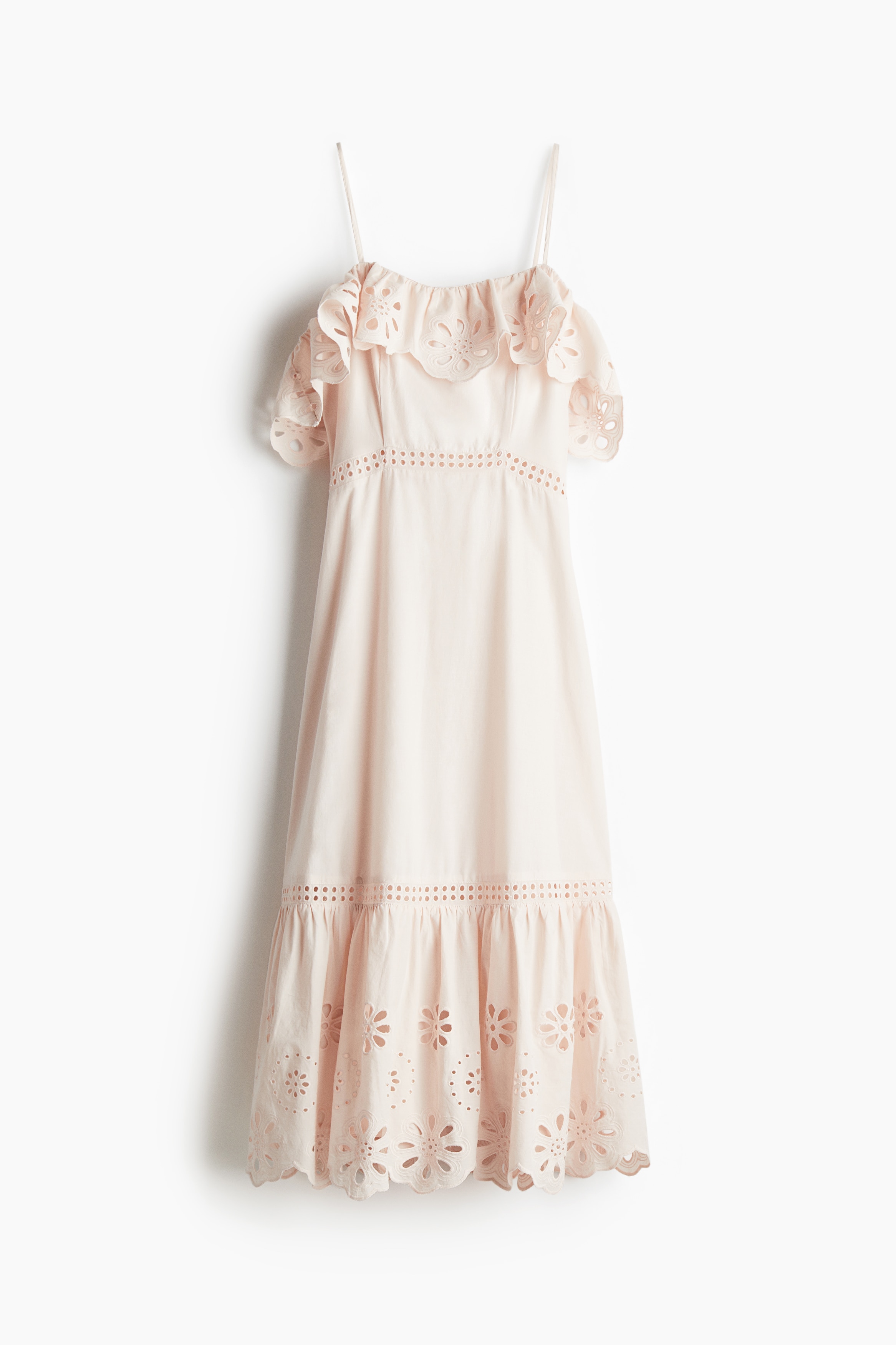 Broderie anglaise cotton dress - Powder pink/Red/Black