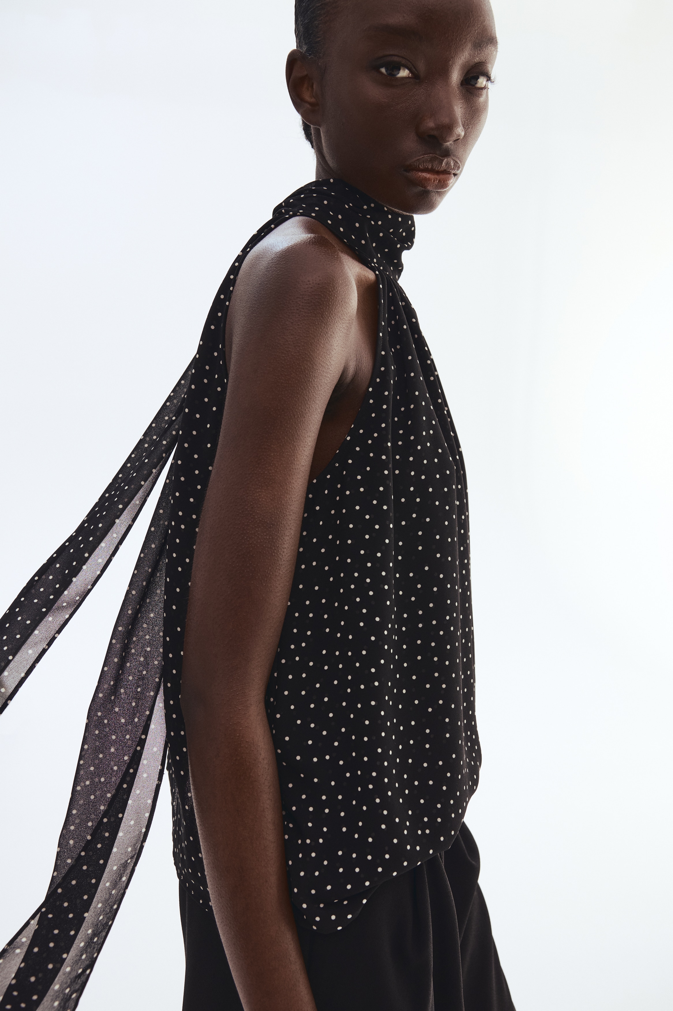 トップス BEEDEN DOTS SCARF NECK TOPS トップス BEEDEN DOTS SCARF NECK TOPS Chiffon top with polka-dot