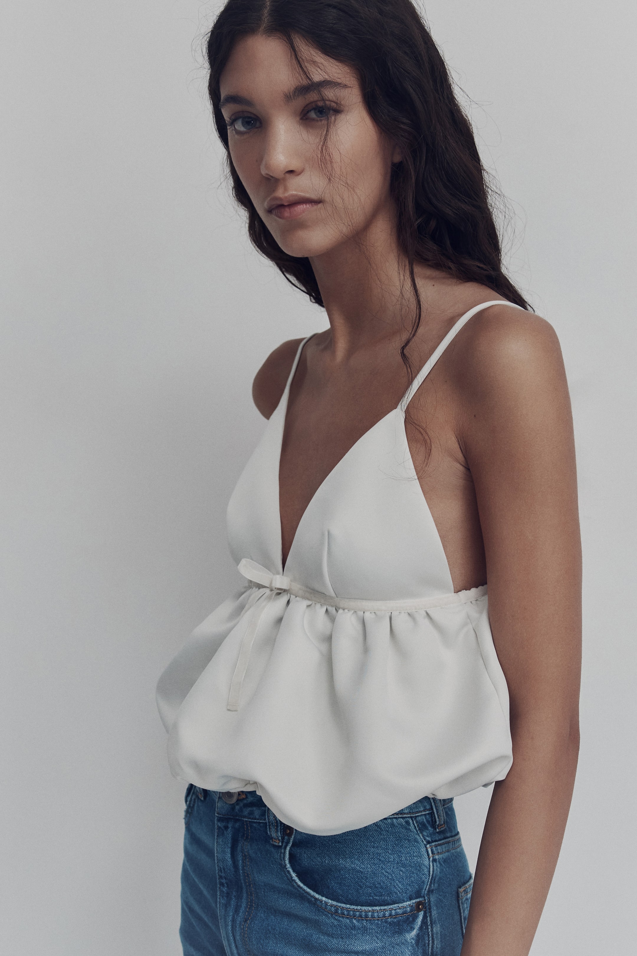 查看大圖: 泡泡下襬細肩帶上衣 - 白色 - Ladies | H&M 3