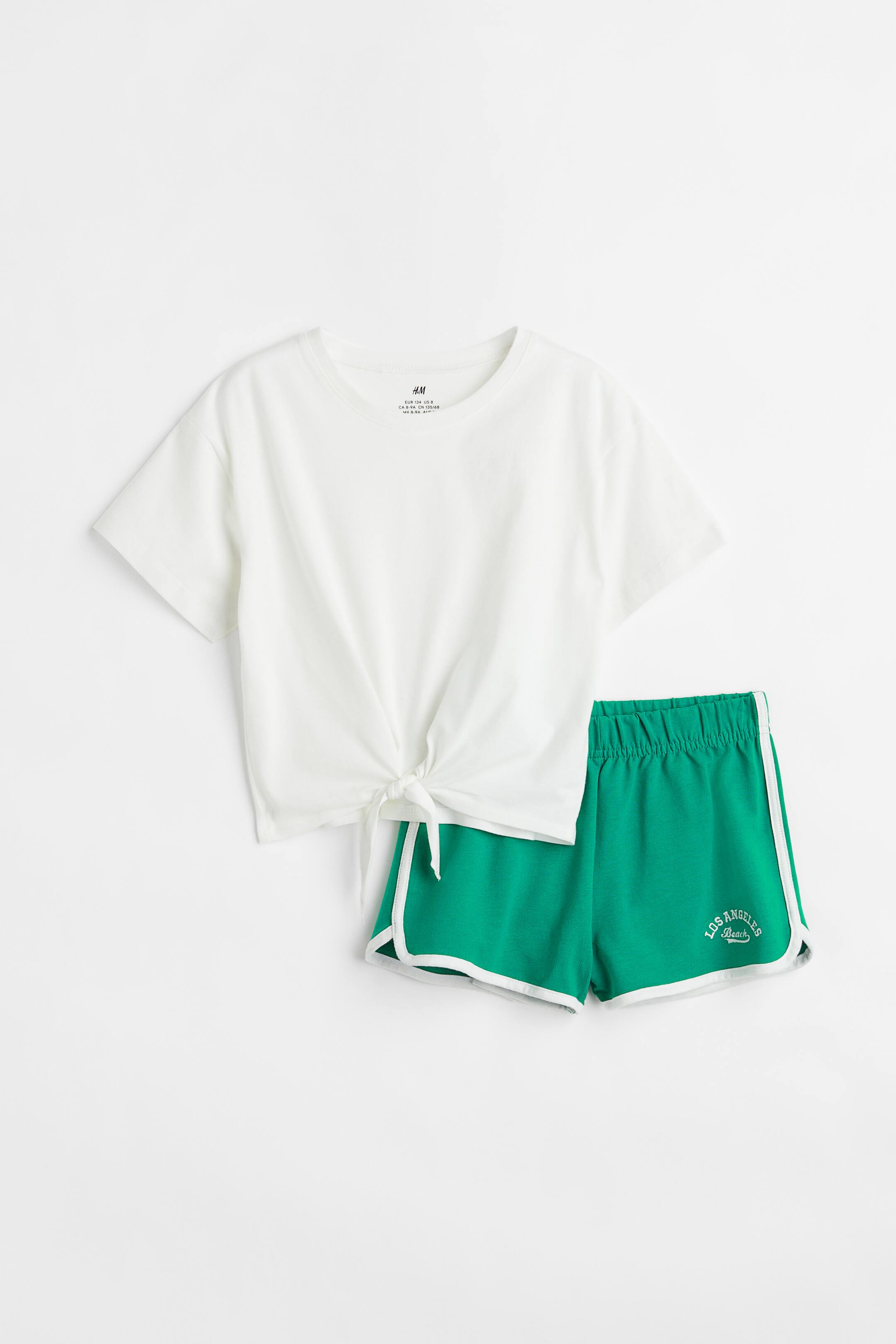 View larger image: 2-piece cotton set - White/Green - Kids | H&M 1