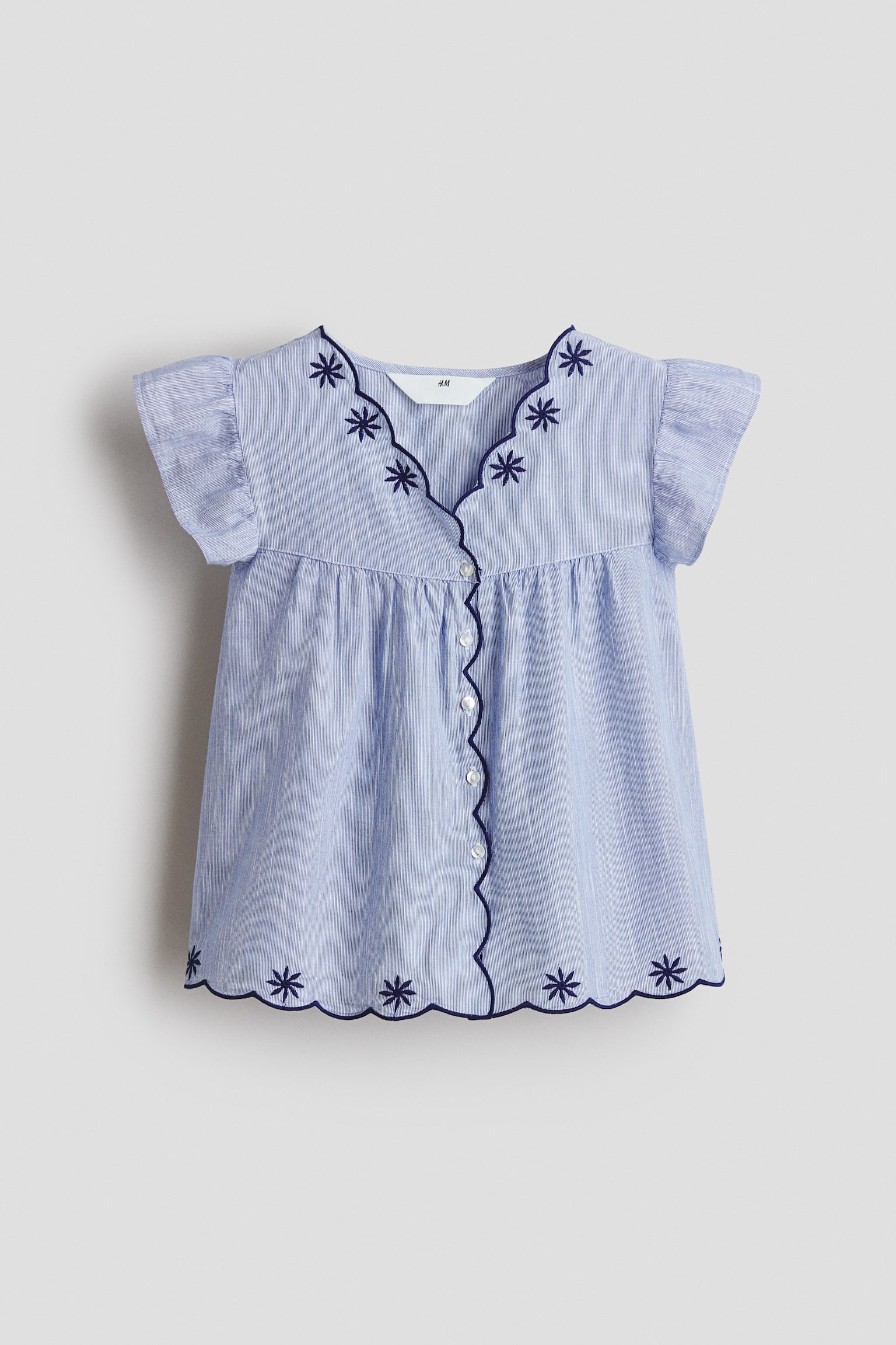 Embroidery-detail cotton blouse - Dusty blue/Light pink