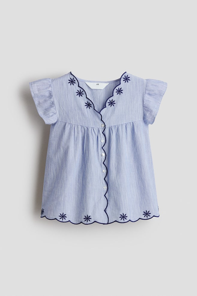 Embroidered-Detail Cotton Blouse - Dusty blue/Light pink - 1