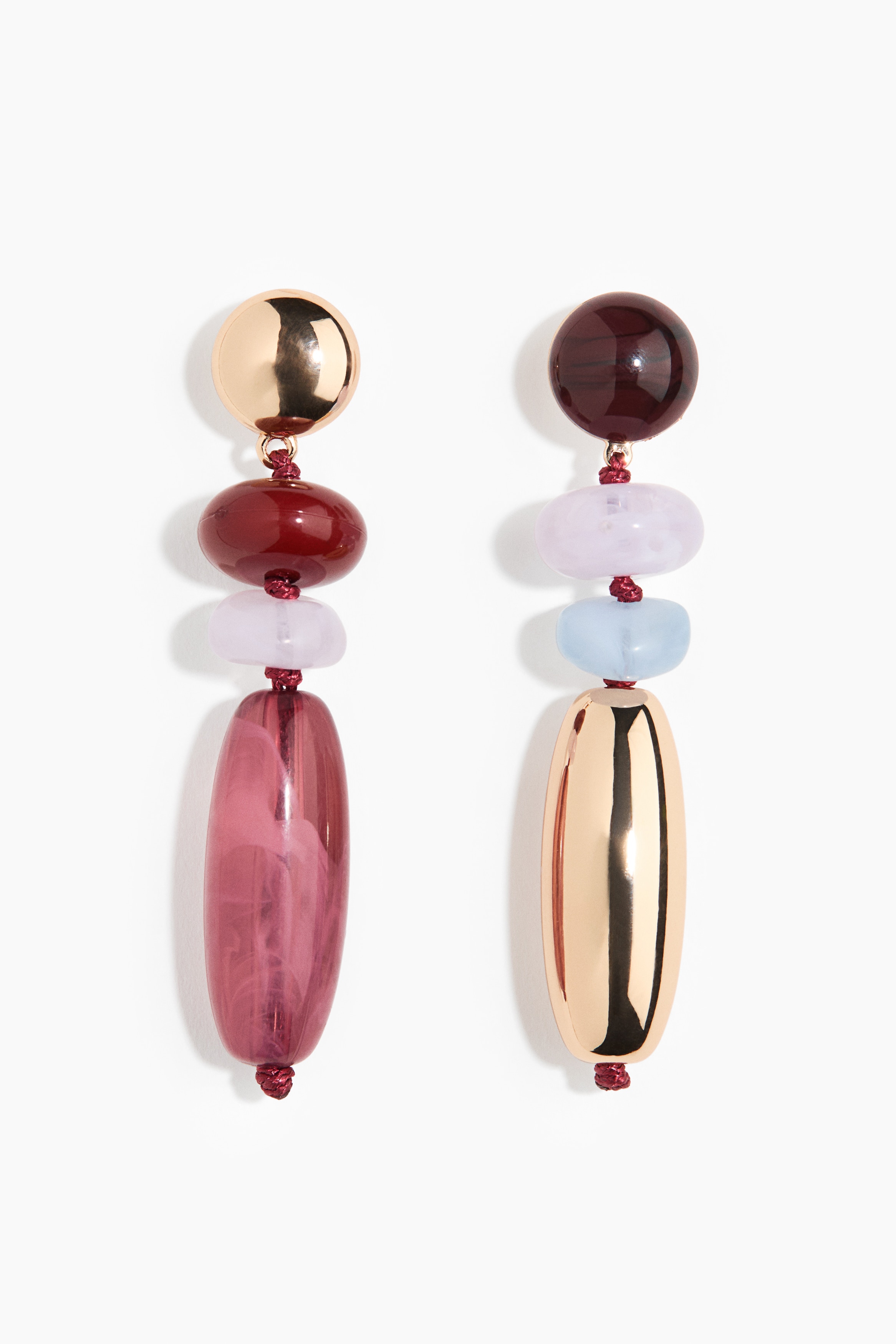 Øreringe med vedhæng - Guld/Mørk rosa