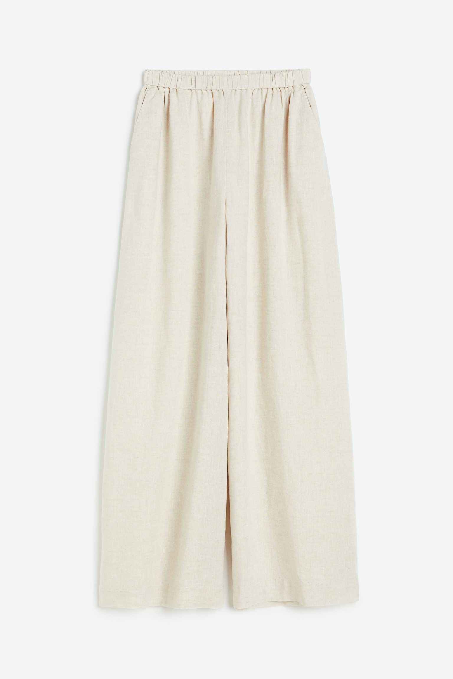 Wide linen trousers - Light beige/Black - 1