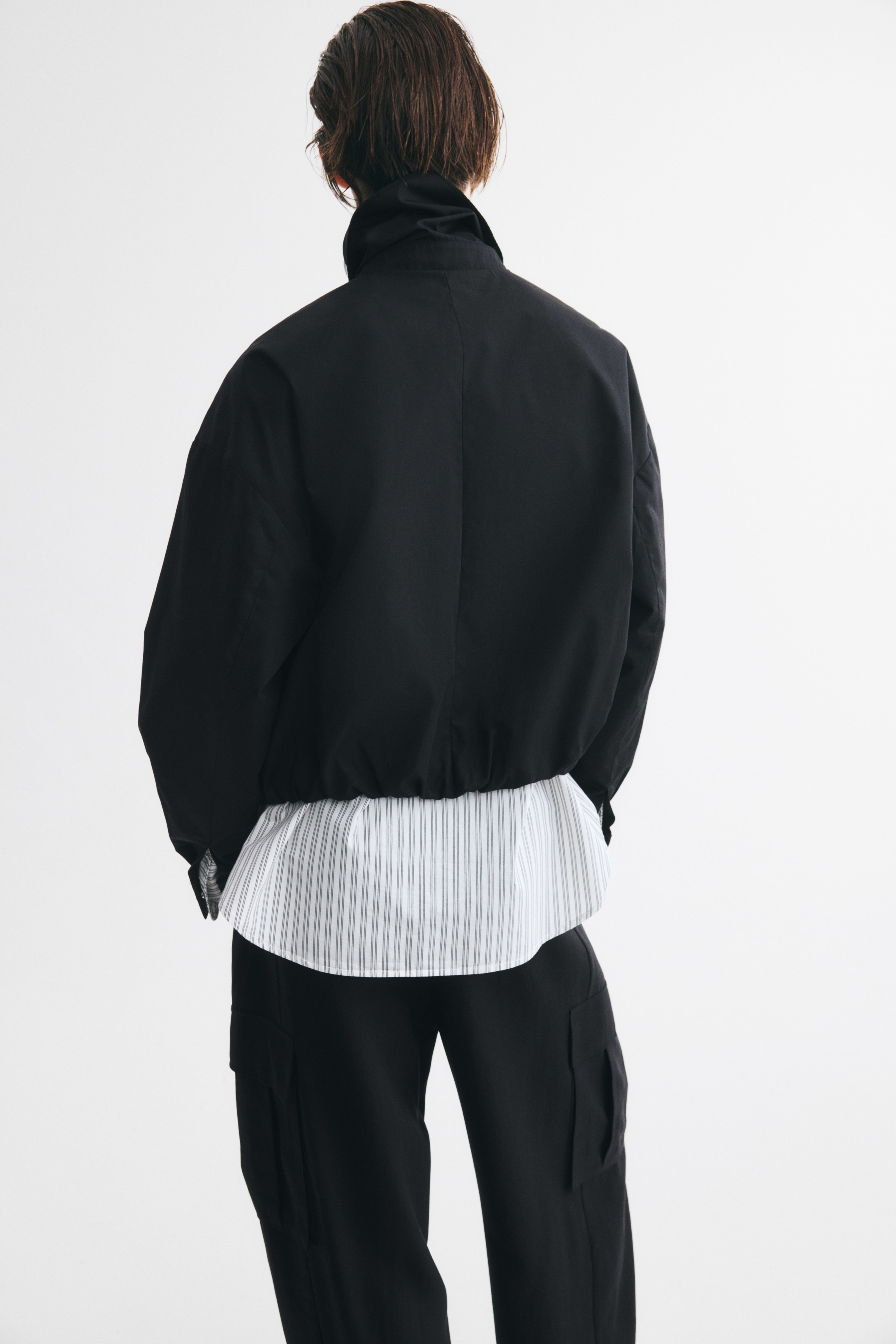 Scarf-Collar Bubble-Hem Jacket