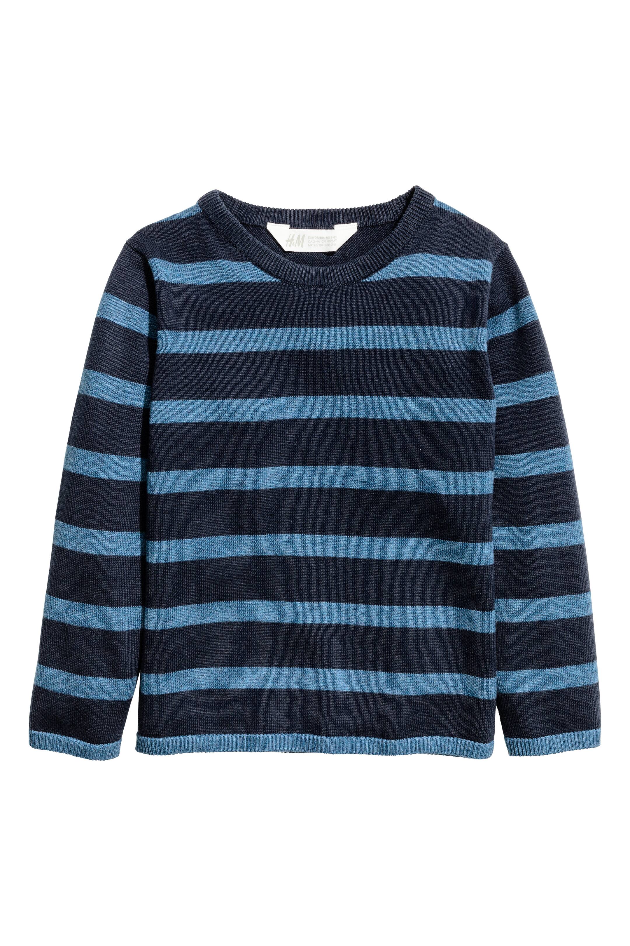 View larger image: Fine-knit cotton jumper - Dark blue/Blue striped - Kids | H&M GB 1