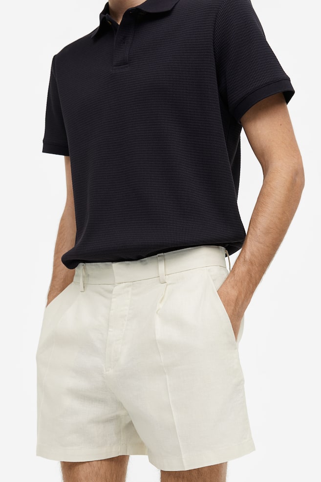 Regular Fit Linen-blend tailored shorts - White/Mole - 3