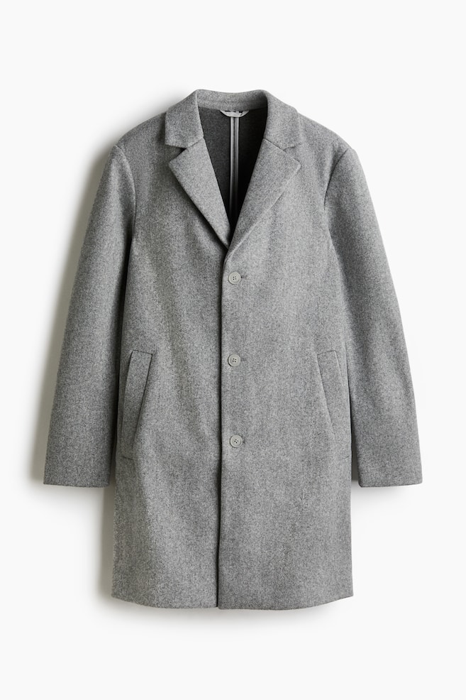 Mantou din amestec de lână Slim Fit - Gri-melanj - 1