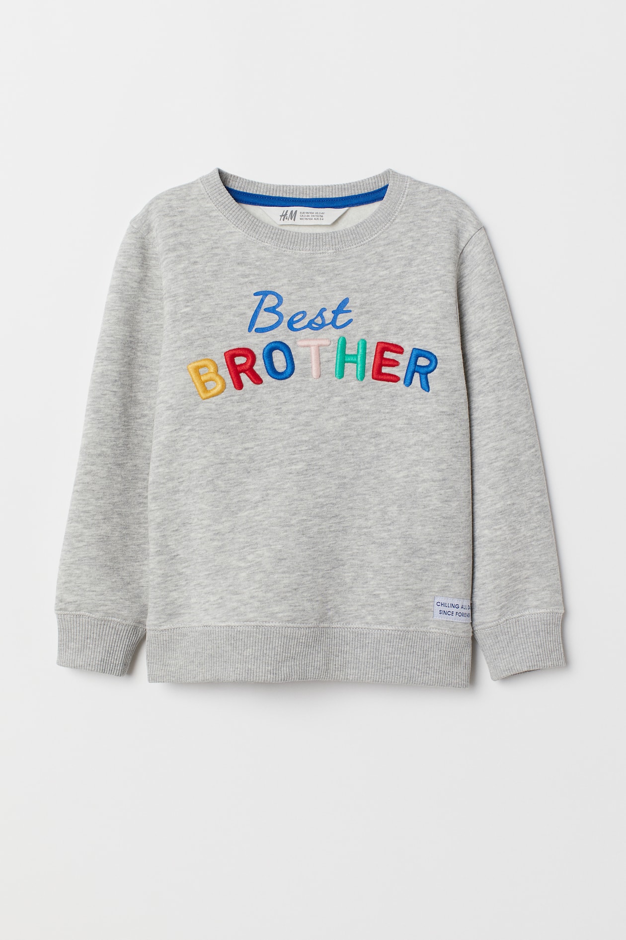 Sibling top with embroidery - Crew-neck - Long sleeve - Grey marl/Best ...