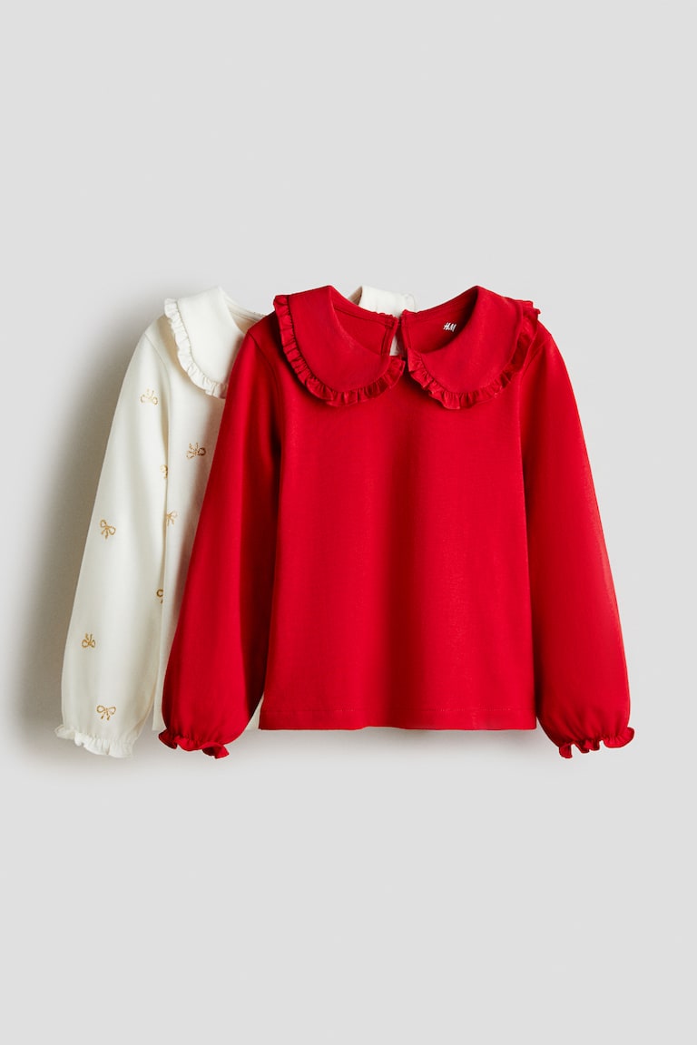 2-pack collared cotton tops Red/bows Kids H&M US