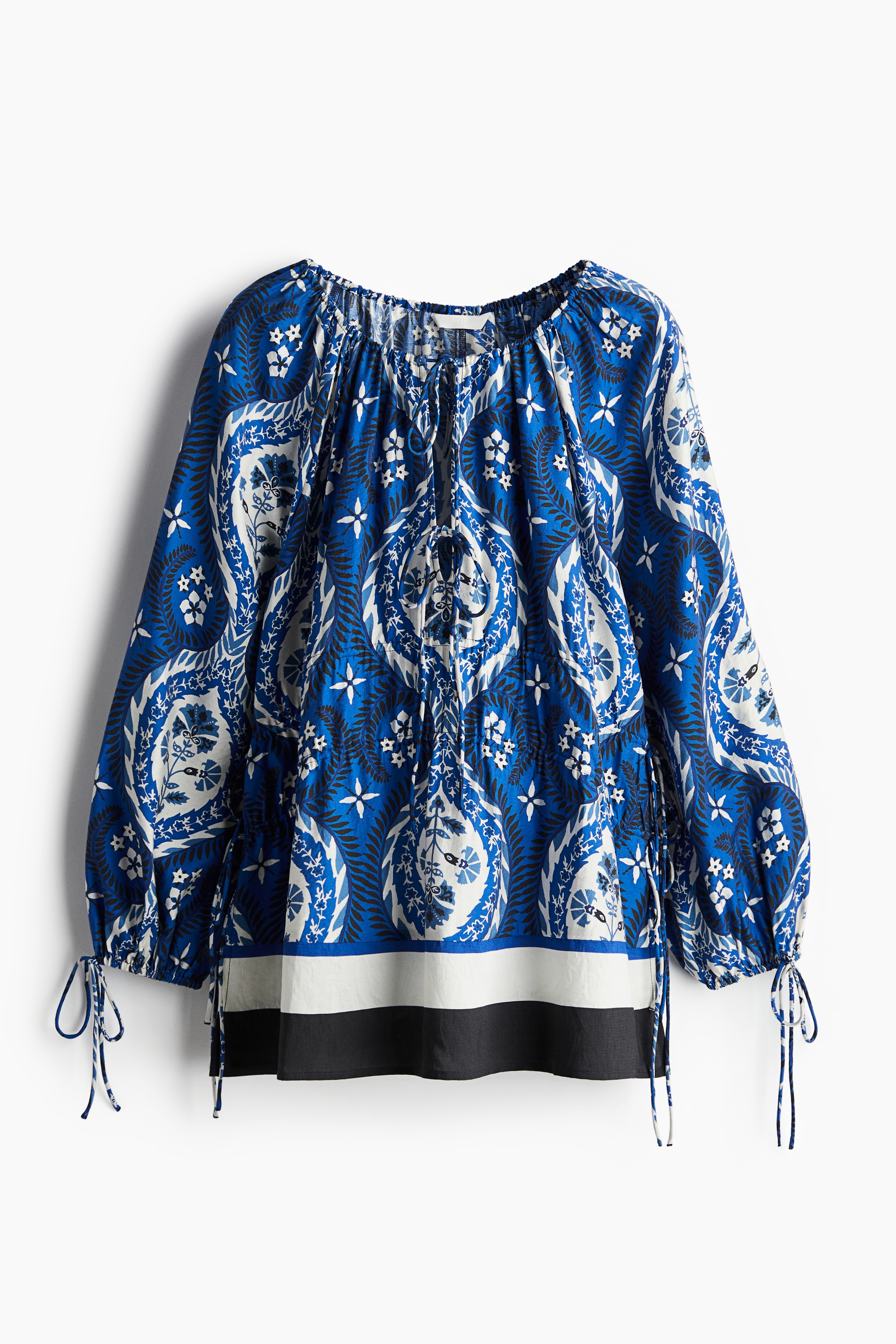 Drawstring-detail Blouse - Bright blue/patterned - Ladies | H\u0026M US