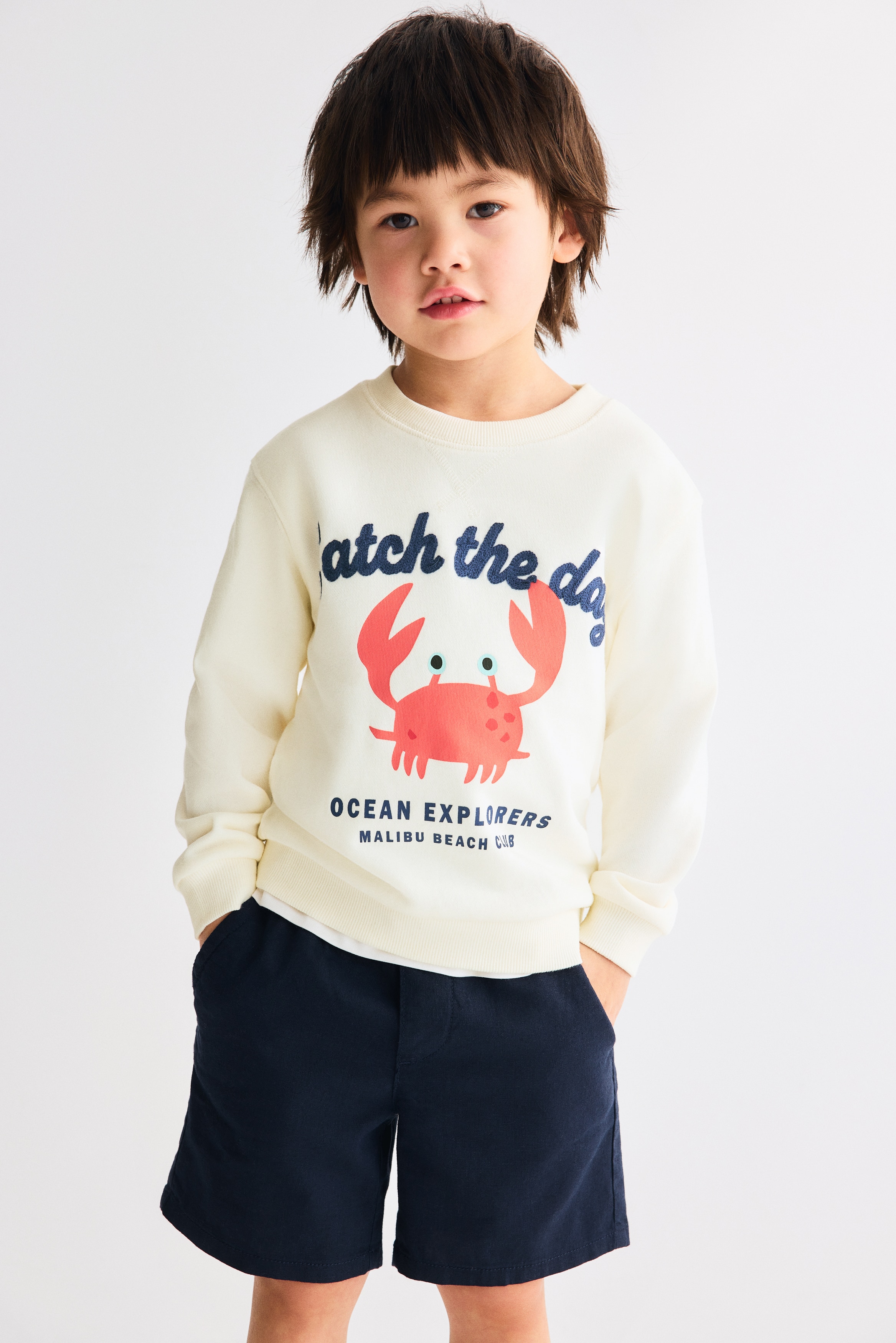 Motif-detail sweatshirt - Cream/Crab