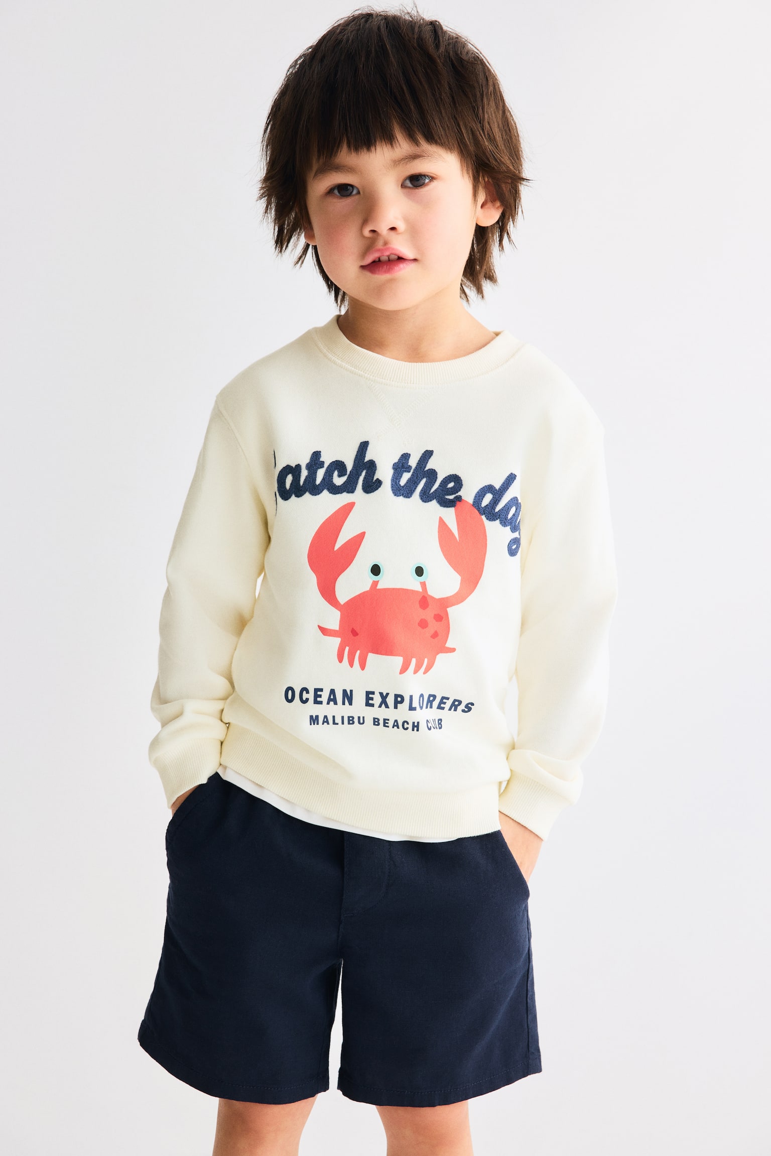 Motif-detail sweatshirt - Cream/Crab - 1