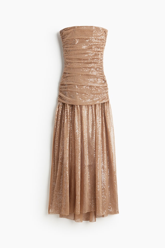 Robe de soirée à sequins - Beige - 1