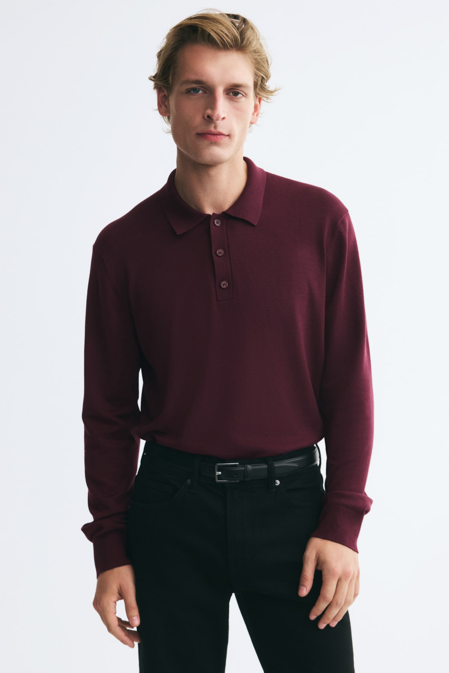 Regular Fit Knitted polo shirt - Burgundy/Black/Dark grey marl/Navy blue - 1