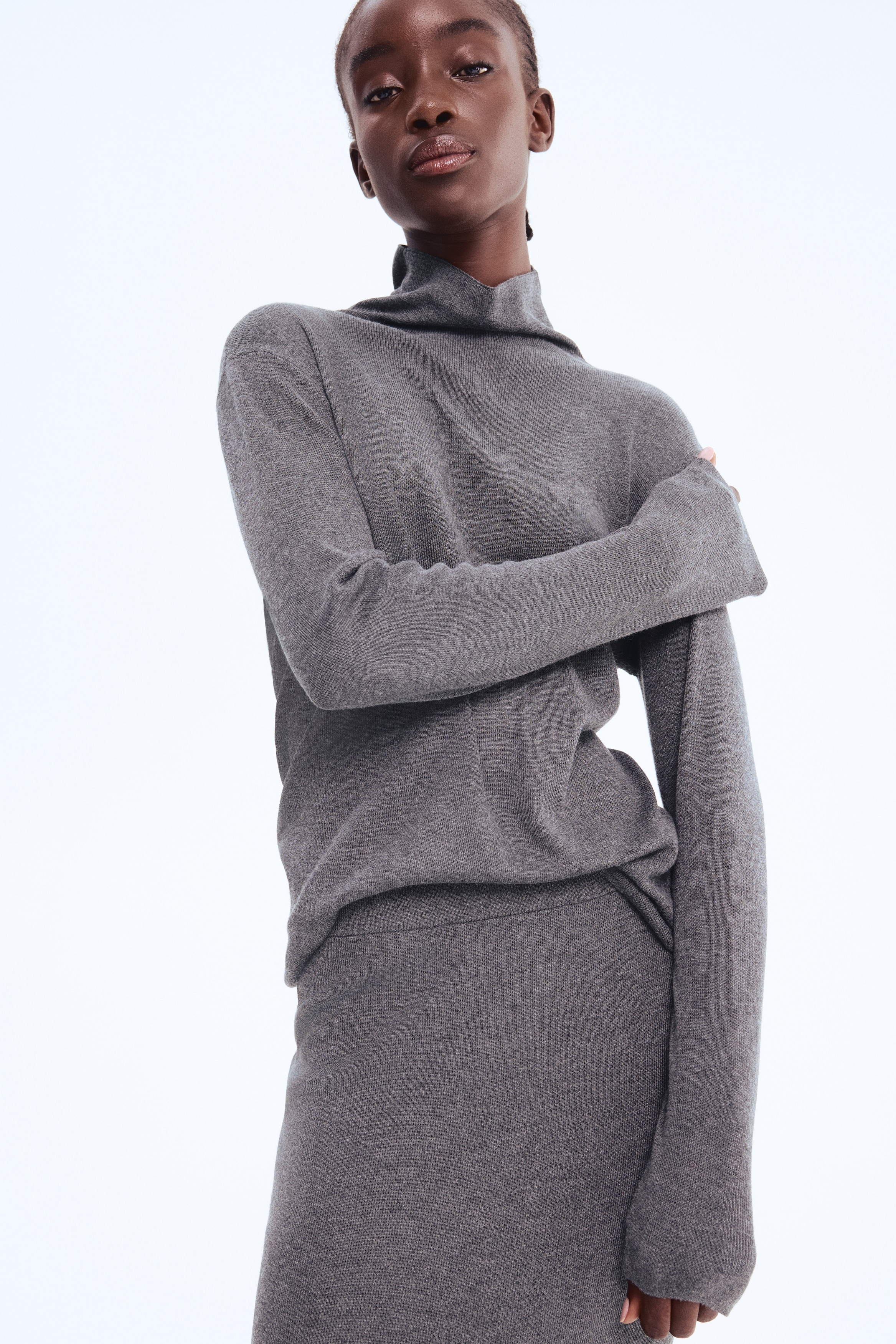 Fine-knit turtleneck top