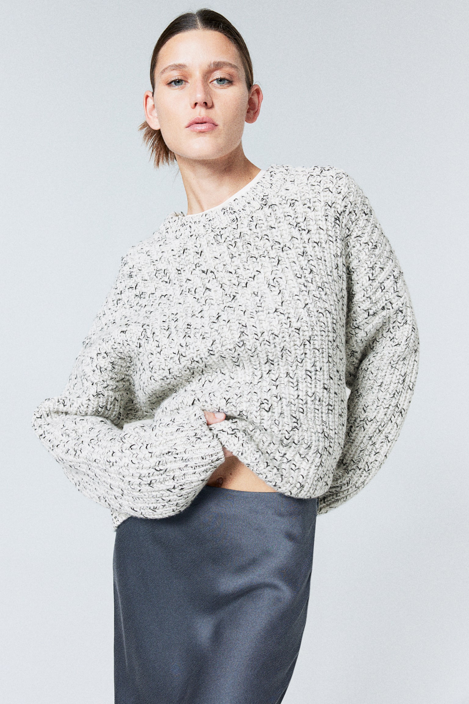 Oversized wool-blend jumper - White/Black marl/Black marl - 2