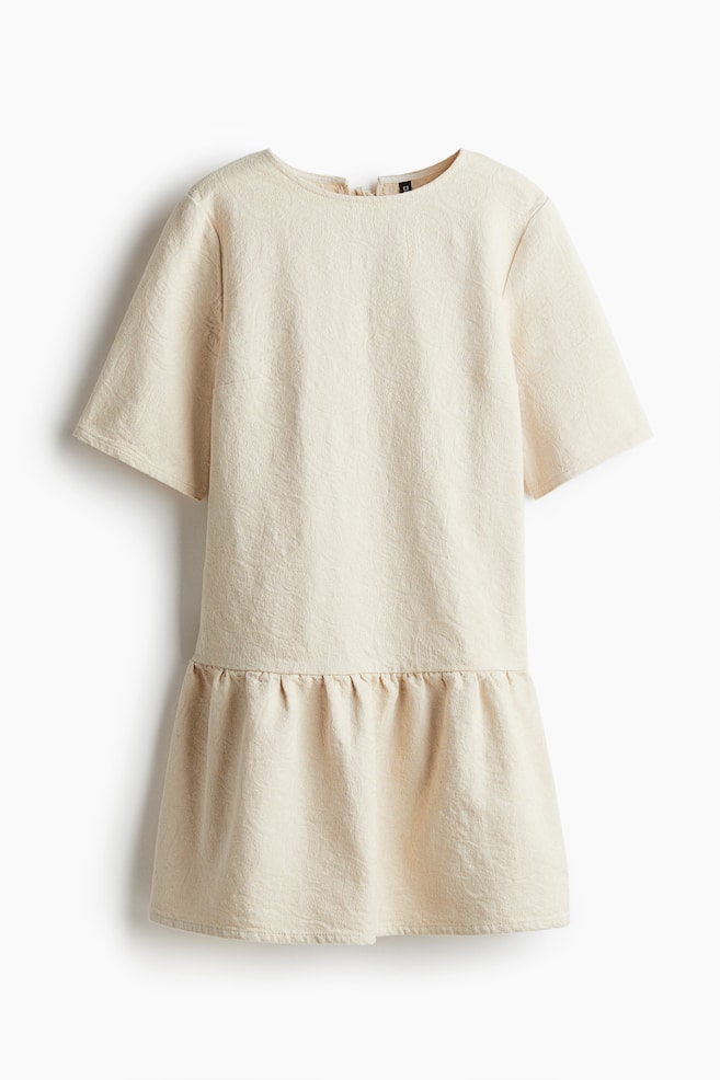 Denimkleid mit Bindebändern - Hellbeige/Helles Denimblau - 1