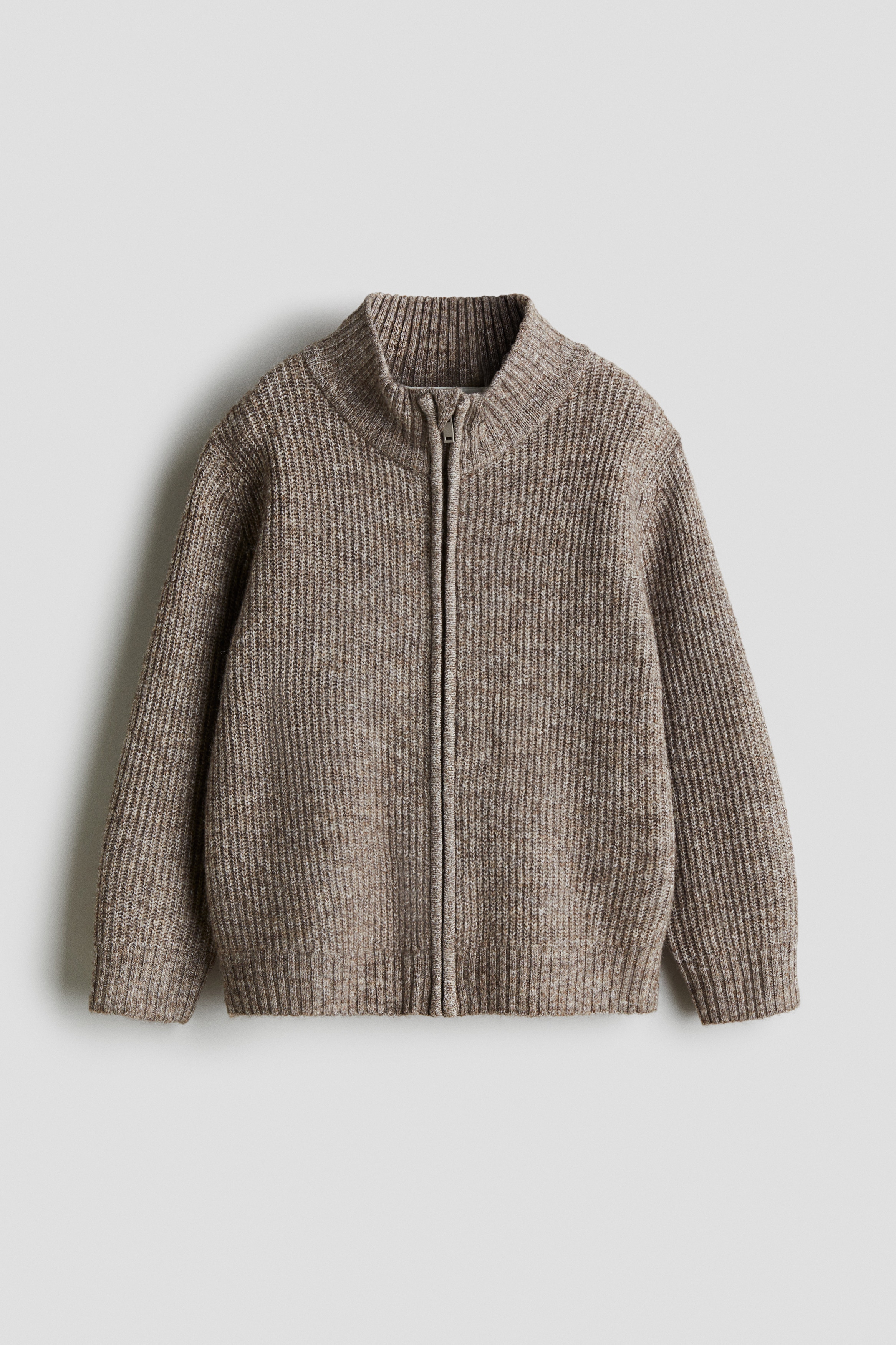 Rib-knit zip cardigan - Brown