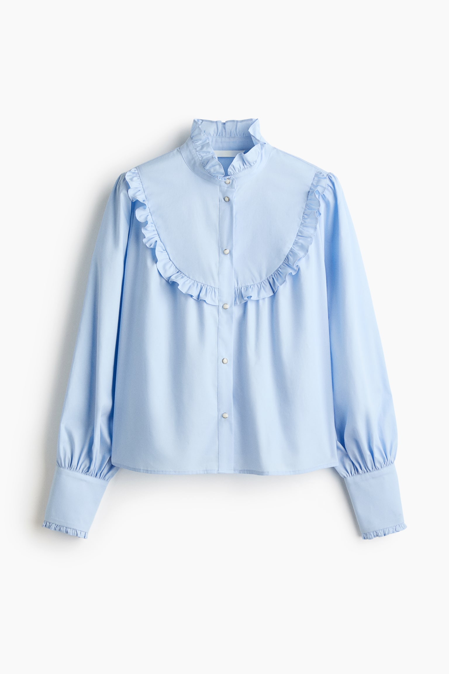 Женская блузка H&M Frill-trimmed cotton poplin blouse, цвет: Светлый синий — фото 1