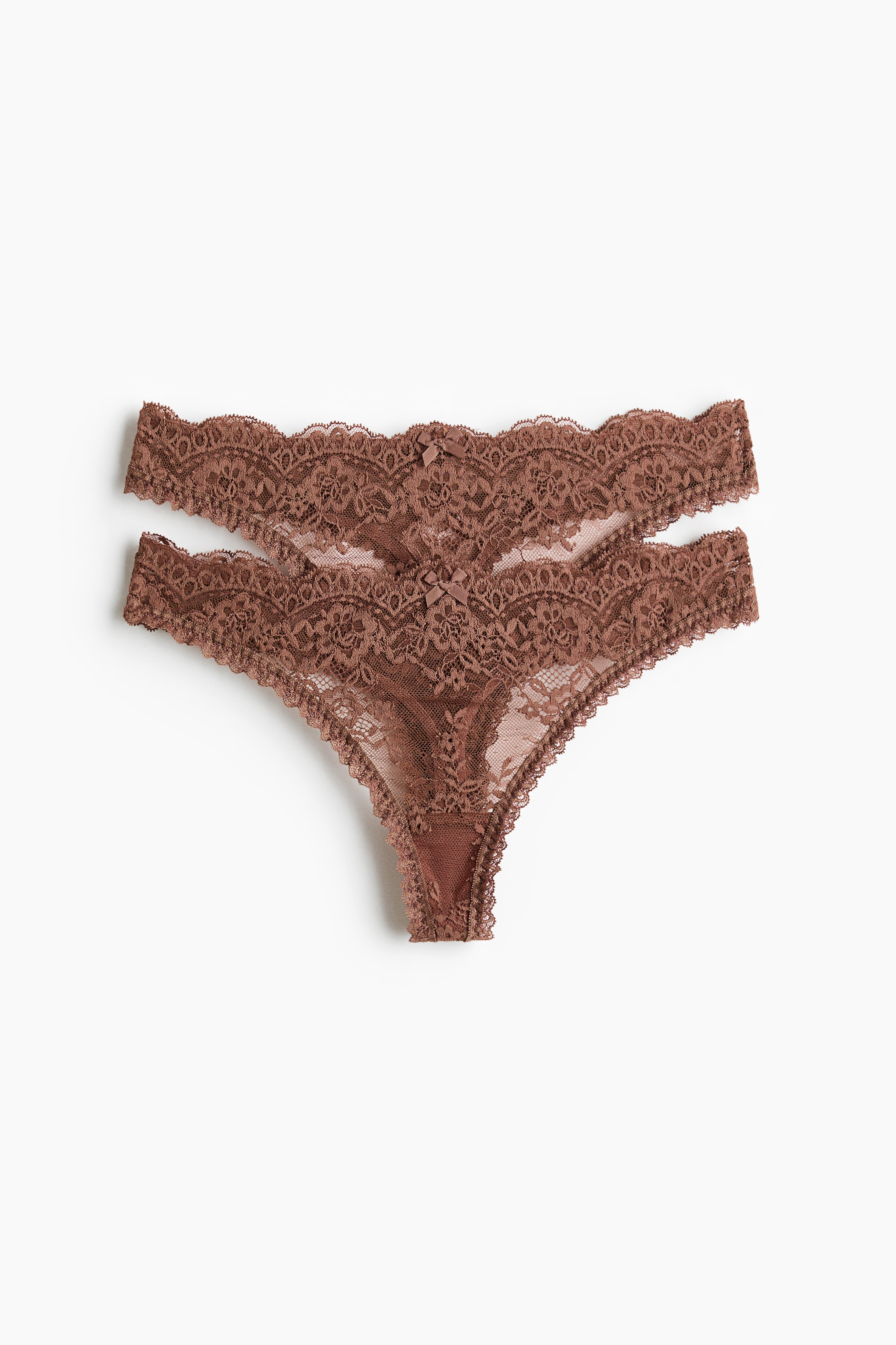 Lot de 2 culottes Tanga en dentelle - Brun/Bleu ancien clair/Noir
