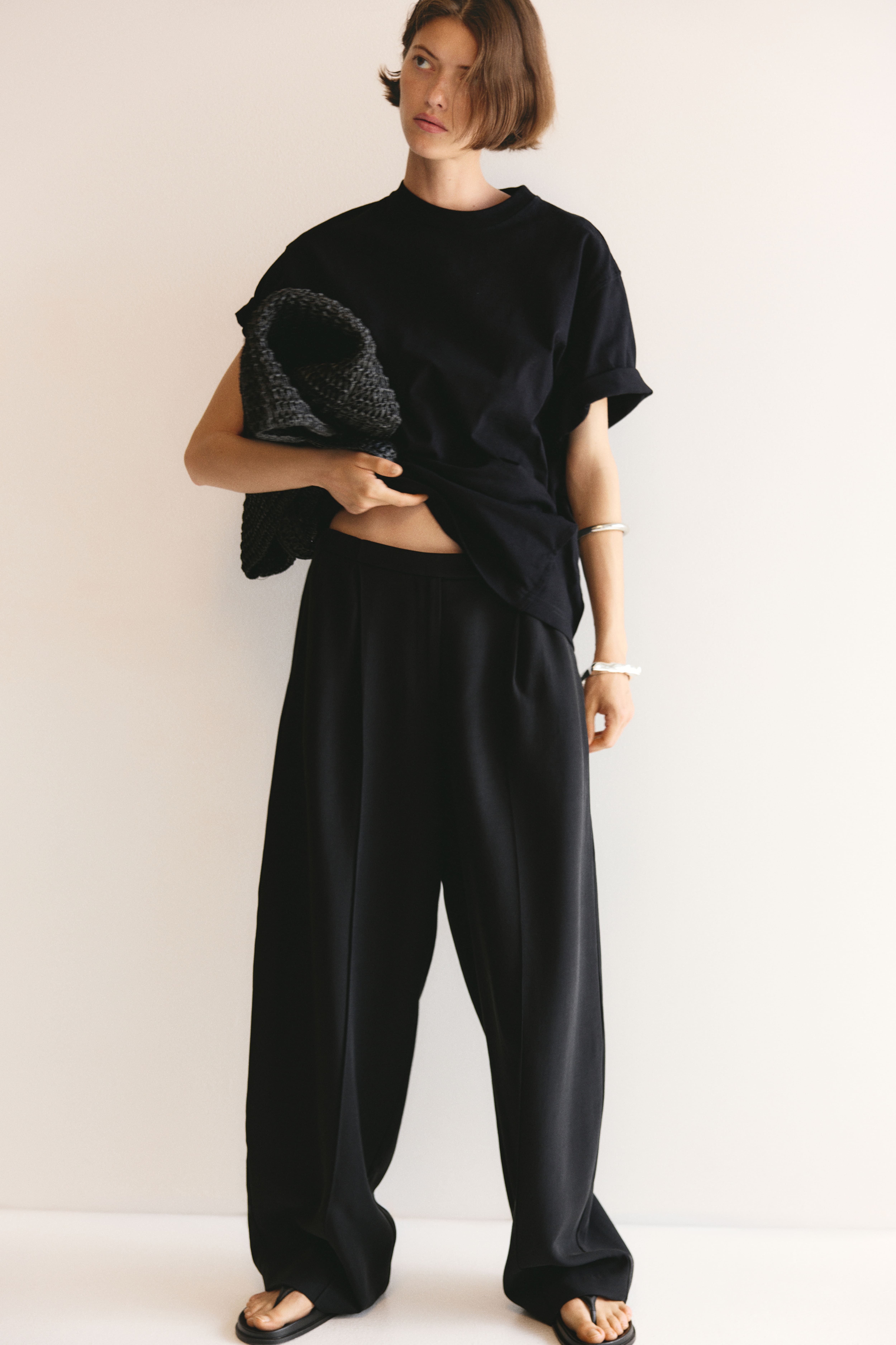 Creased Barrel-Leg Pants