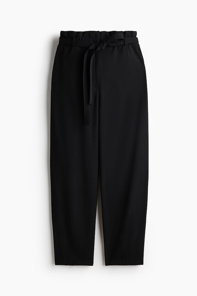 Tie-belt barrel trousers - Black/Dark greige/Dark brown - 1