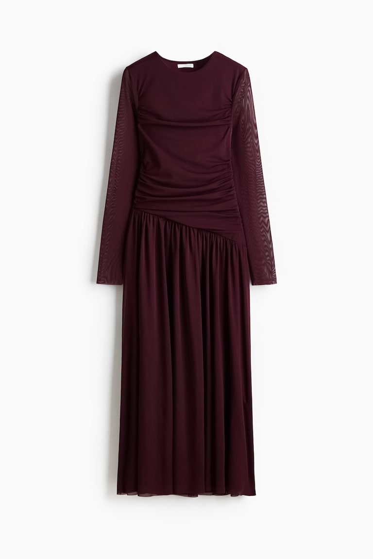 knee length dresses for ladies Taste Of Luxe Halter Mesh Maxi Dress Burgundy