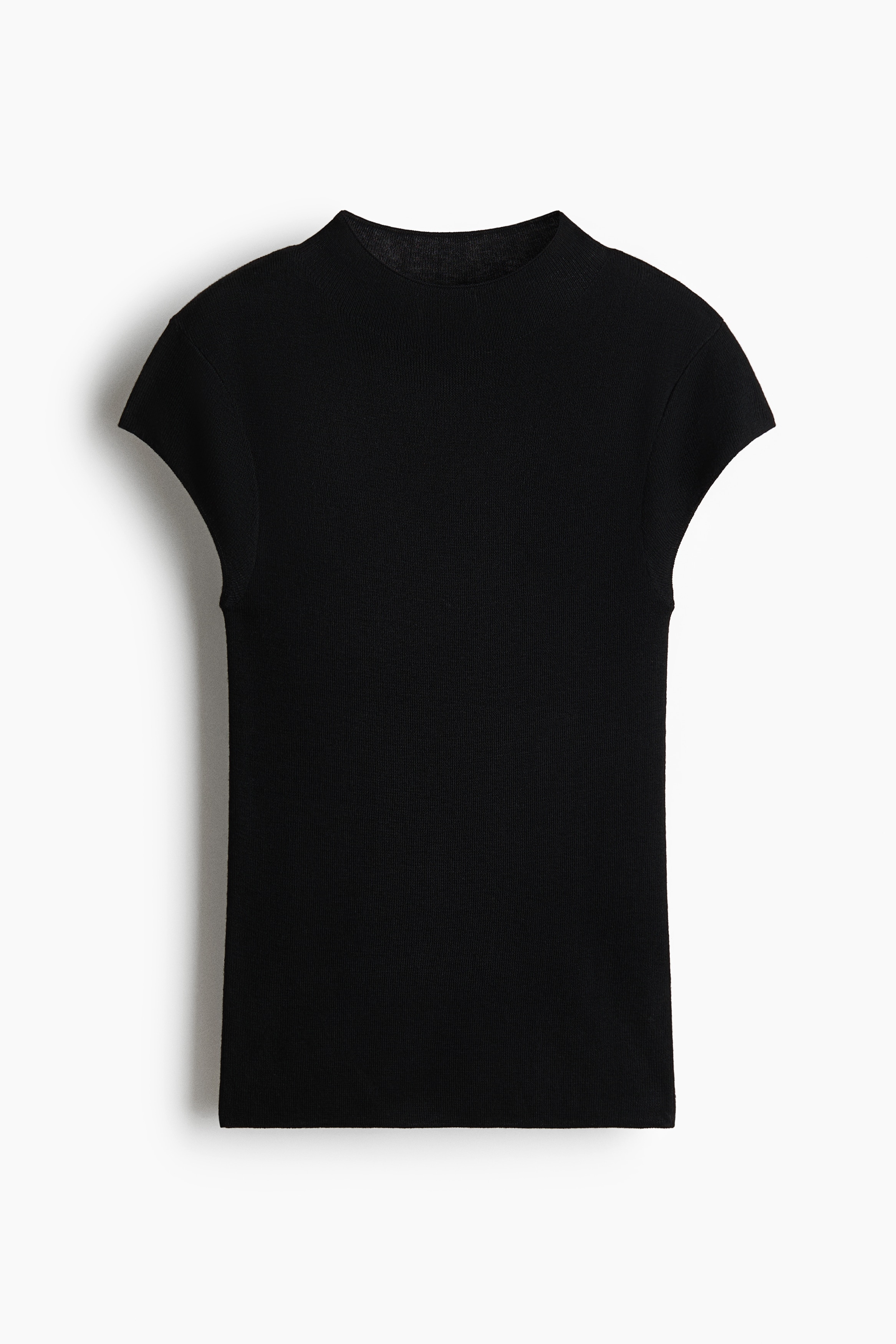 Fine-Knit Mock Turtleneck Top - Black/Light beige/Dark brown
