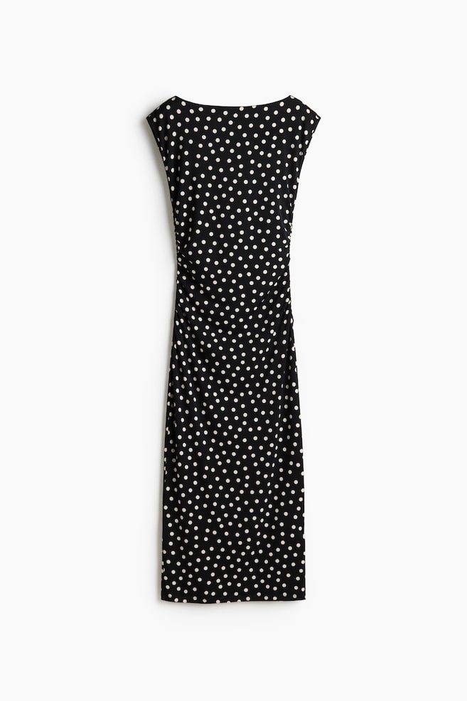 Cap-sleeved Dress - Black/dotted/Dark brown/Cream/polka dot/Black/Cream/zebra print/Mustard yellow - 1