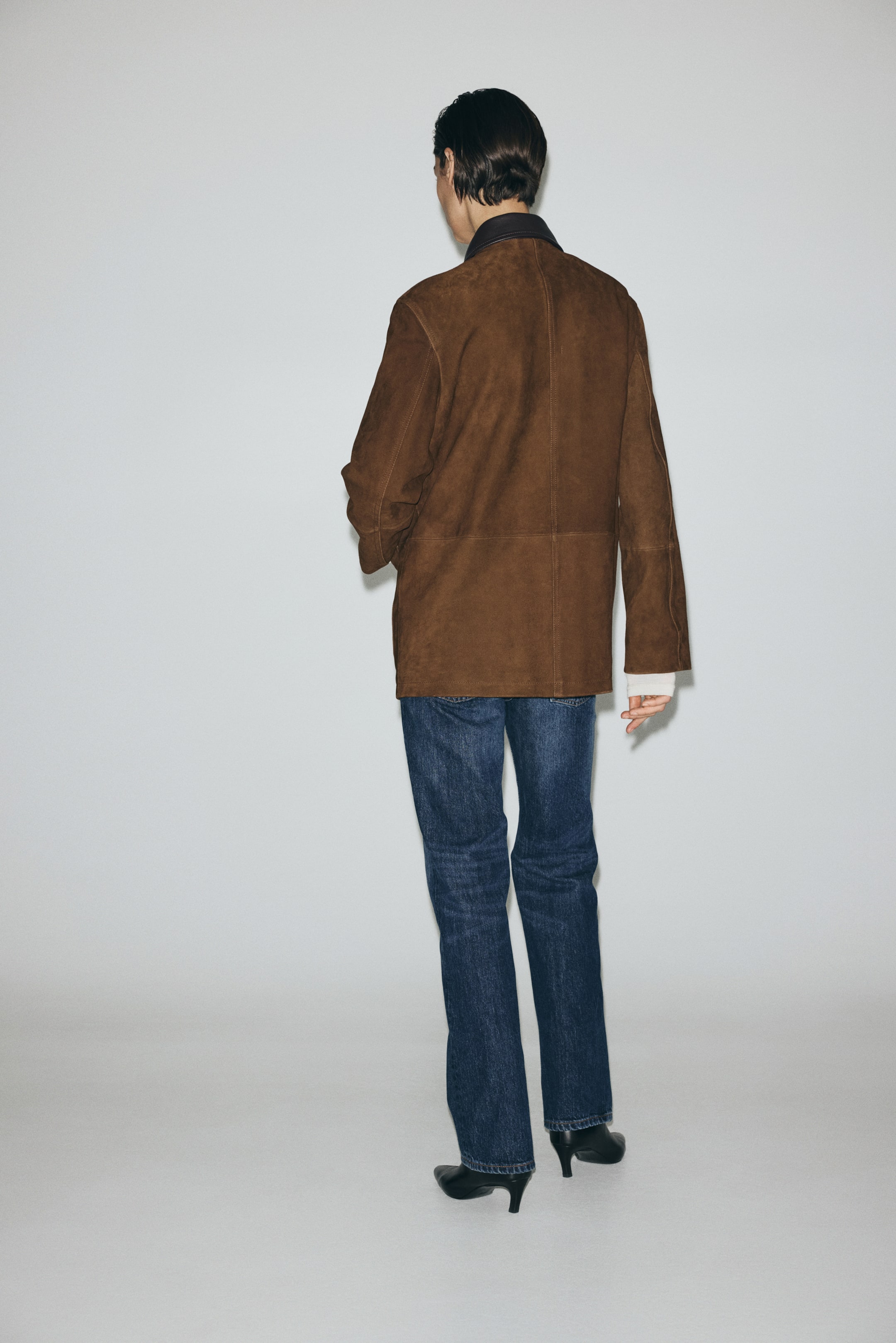 Veste en cuir velours avec col