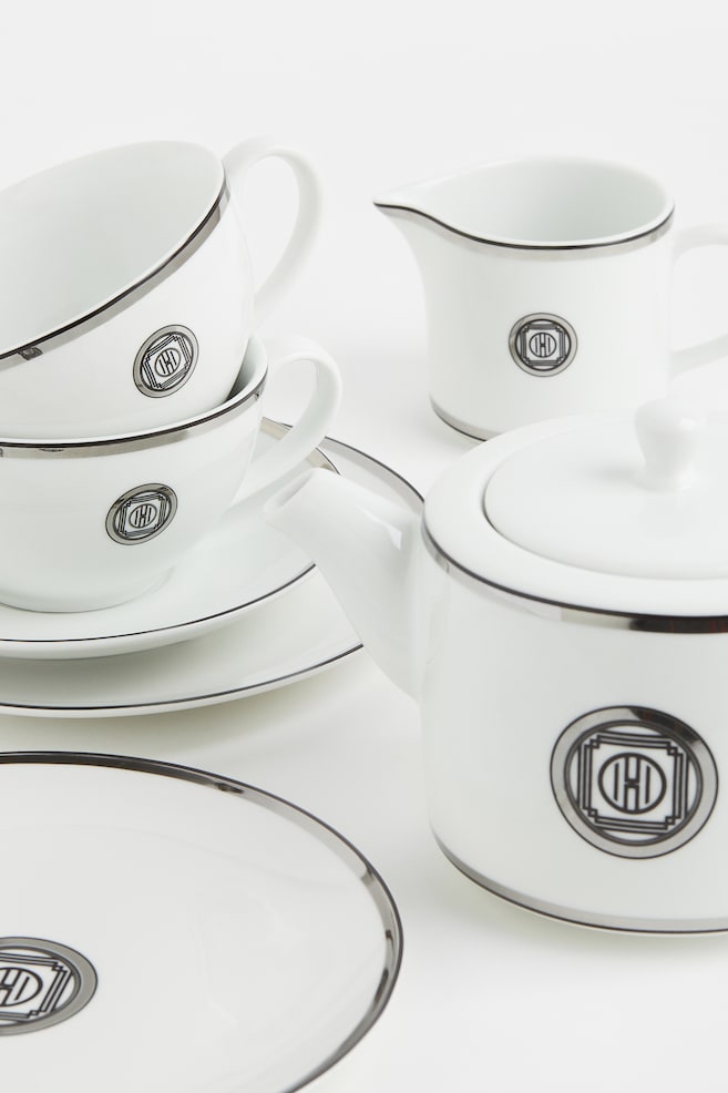 Porcelain mid plate - White/Silver-coloured/Black - 2
