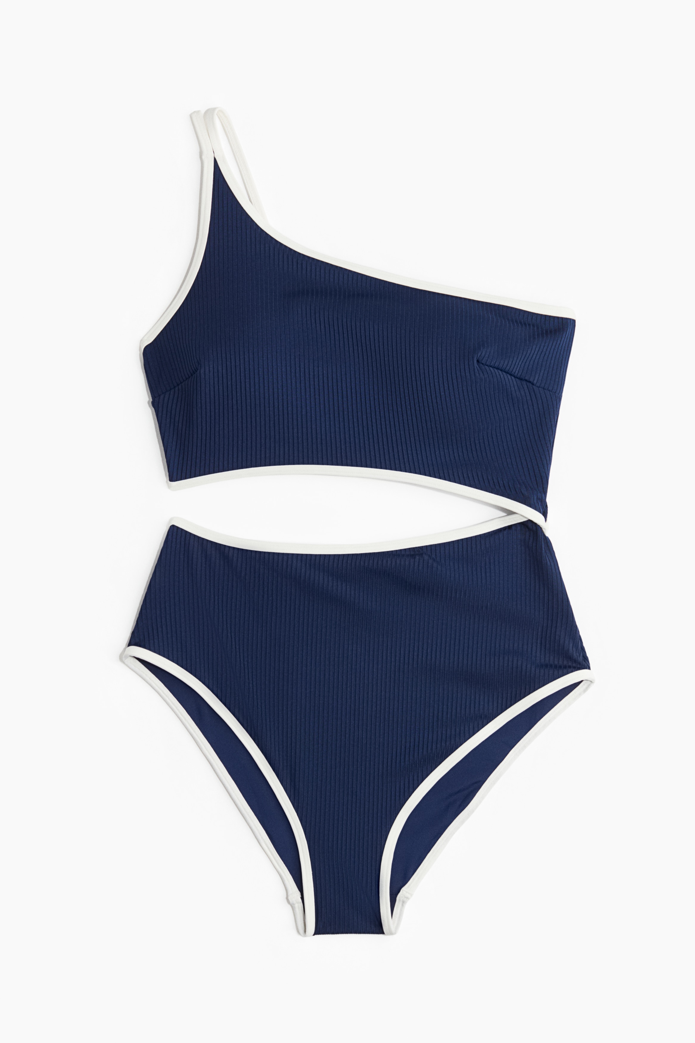 Padded Cup Cut Out Swimsuit - Navy blue/White/White