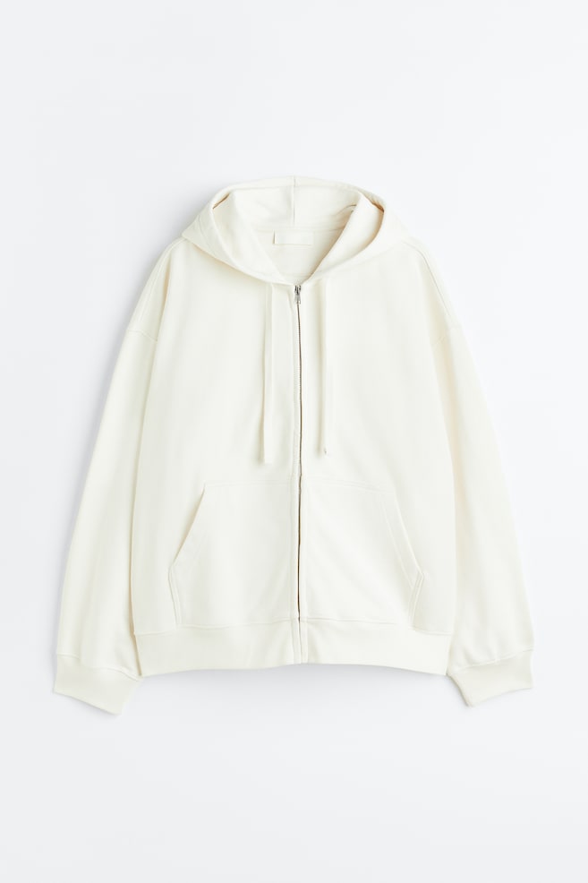 Oversized Fit Cotton zip-through hoodie - Off-white/Fern green - 1