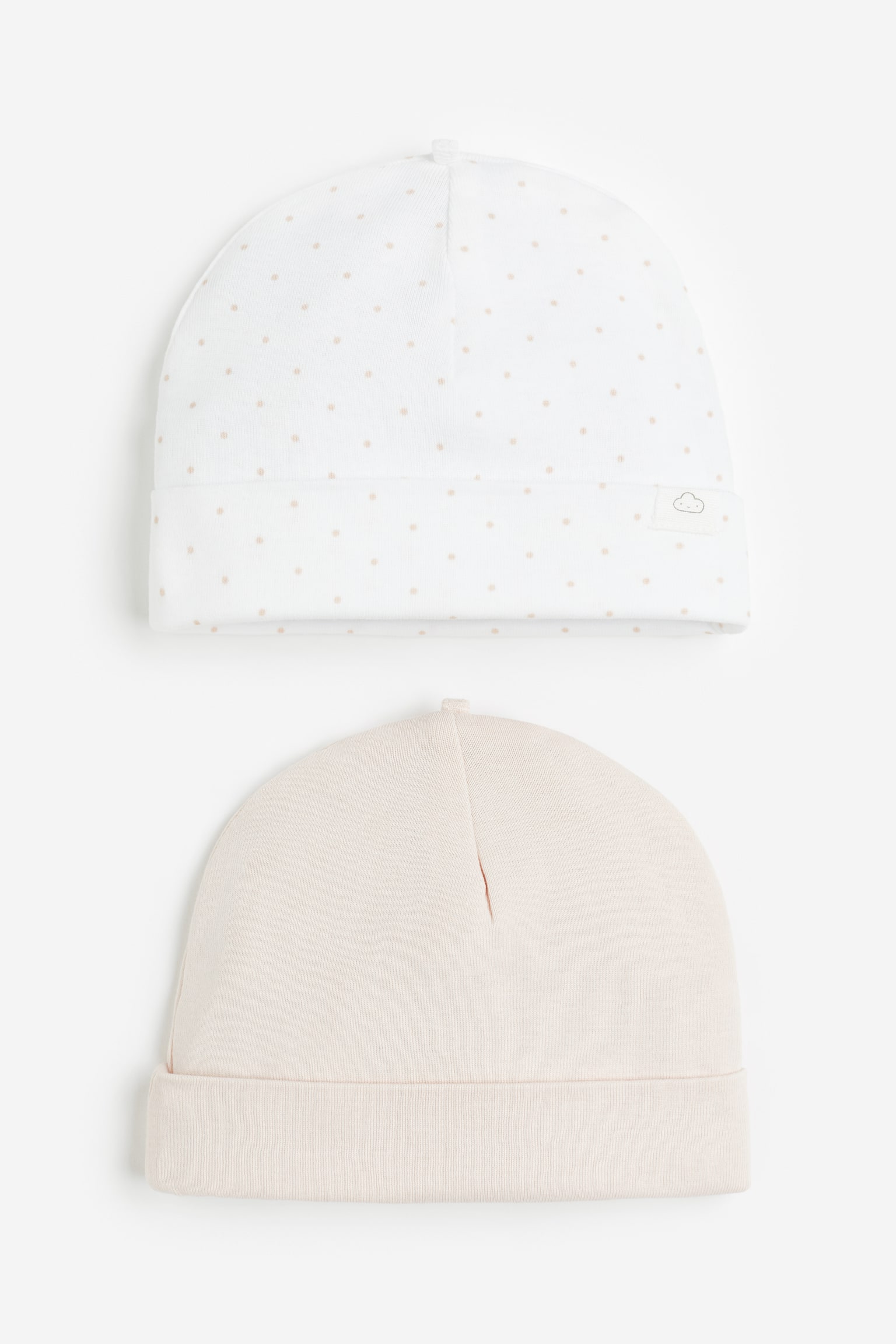 2-pack Cotton Beanies - Light pink/Spot/White/Beige stripe/Powder pink/Spot/Light dusty blue/Stripe/Light blue/Stripe - 2