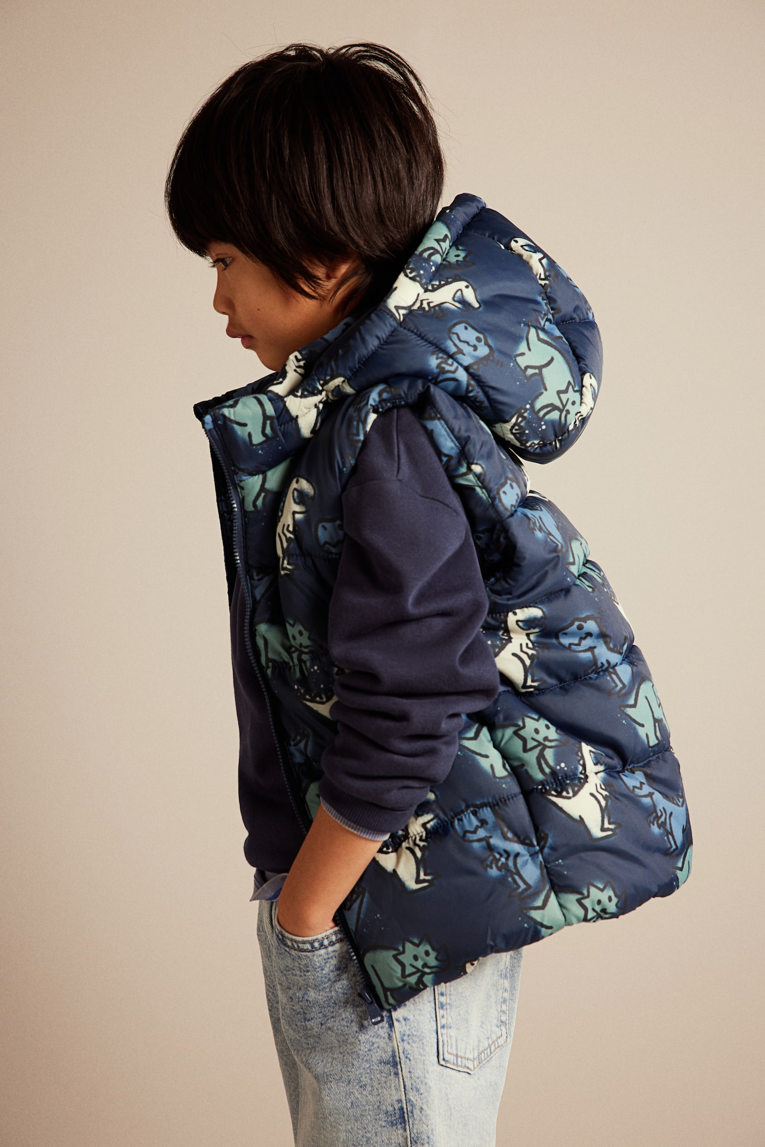 Hooded puffer gilet - Dark blue/Dinosaurs - 2