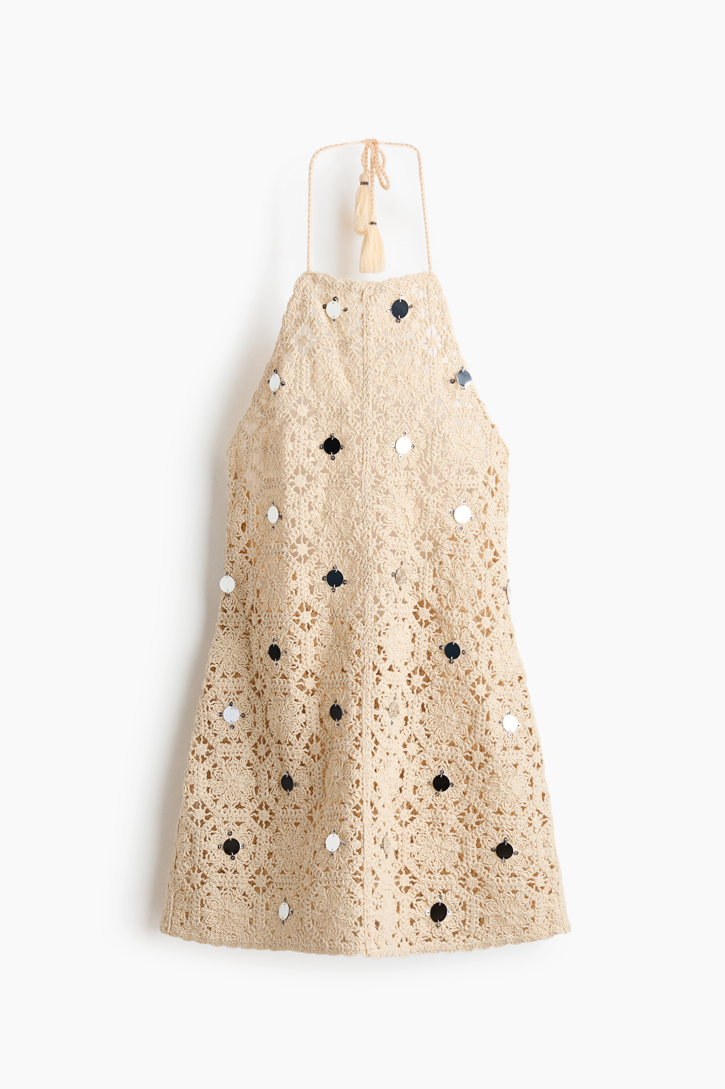 Embellished Crochet-Look Beach Dress-Light beige
