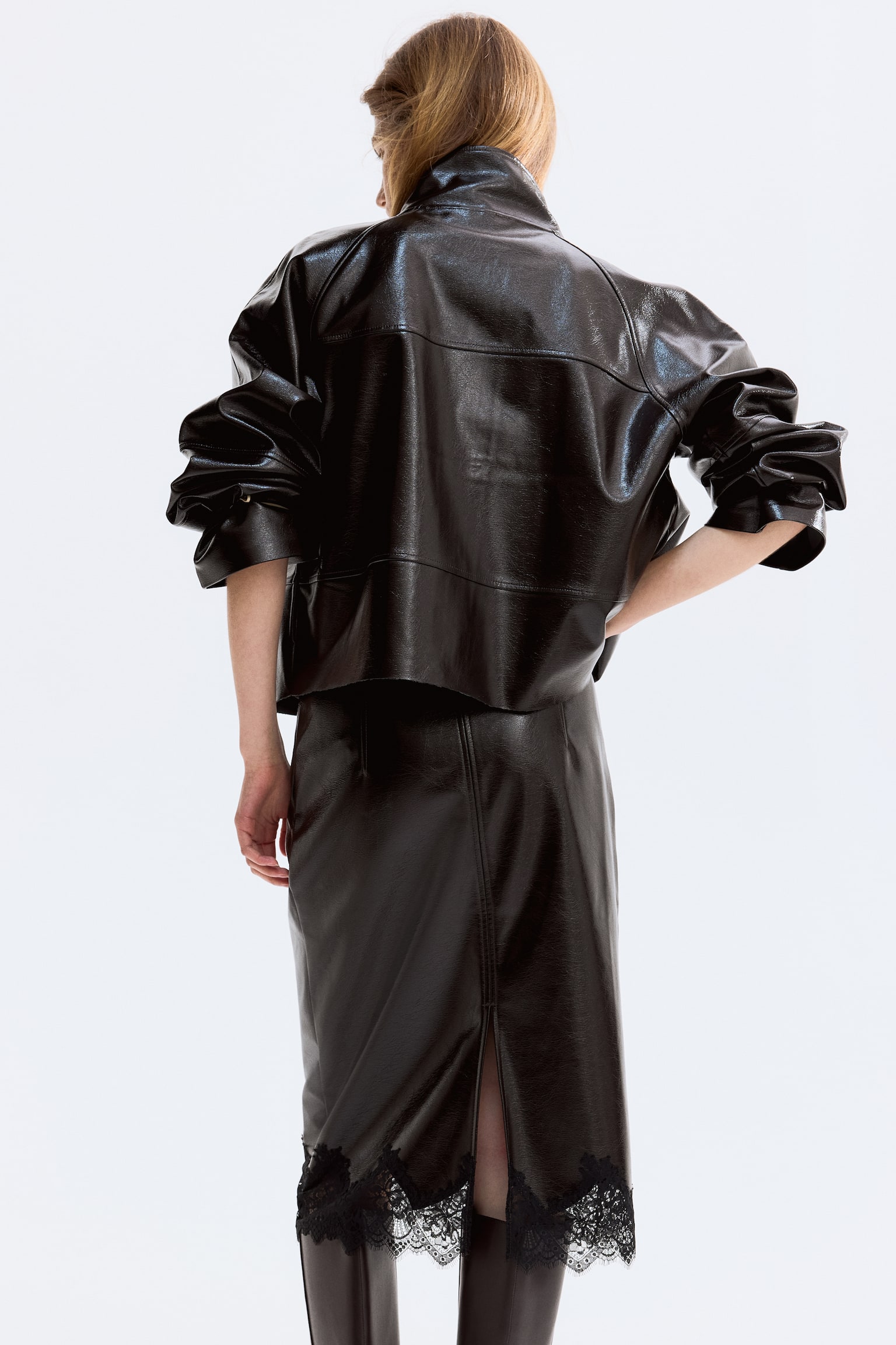 Fustă-creion peliculizată - Maro-închis - 5