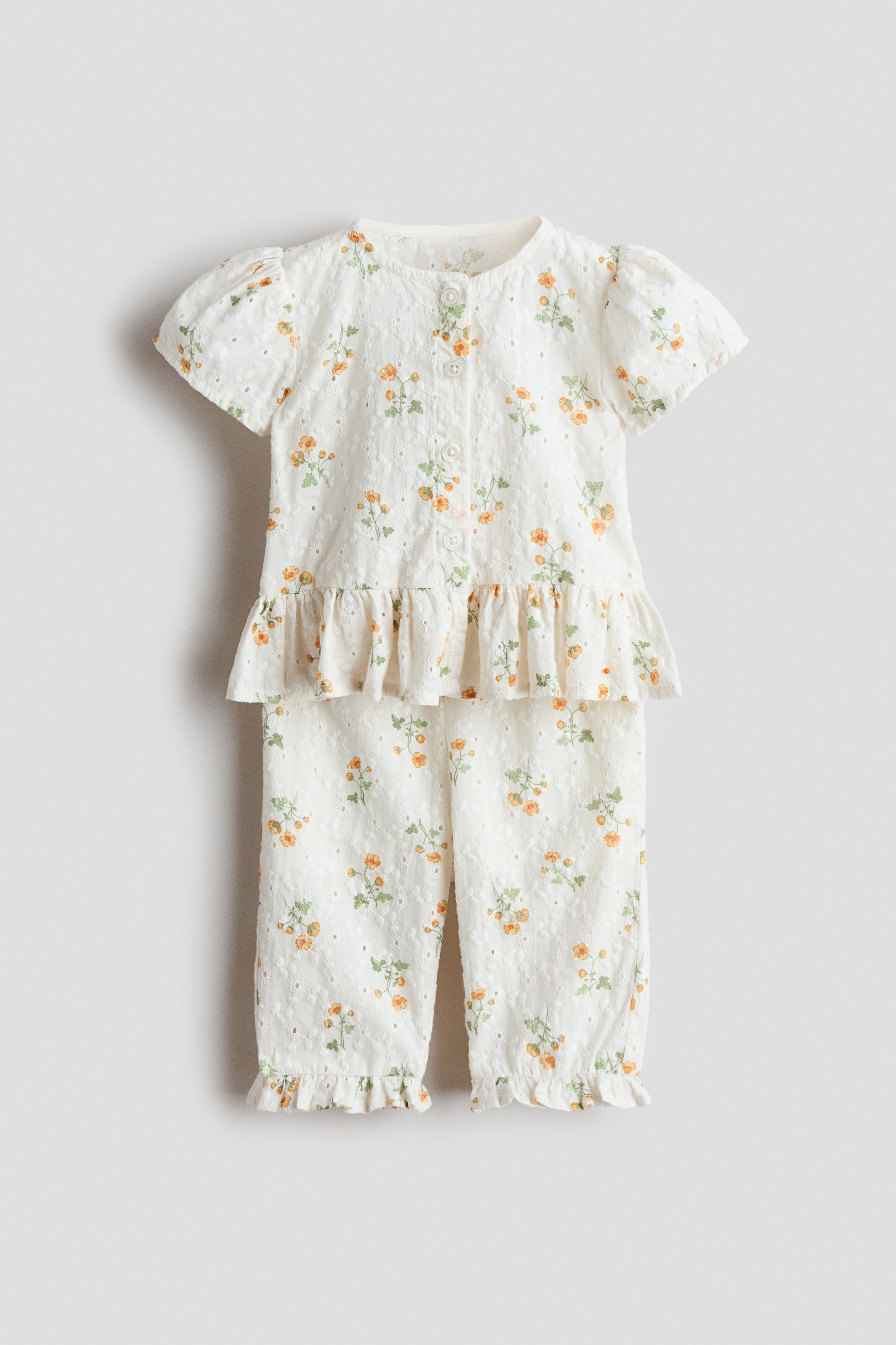 Ensemble 2 pièces avec broderie anglaise - Blanc/fleuri