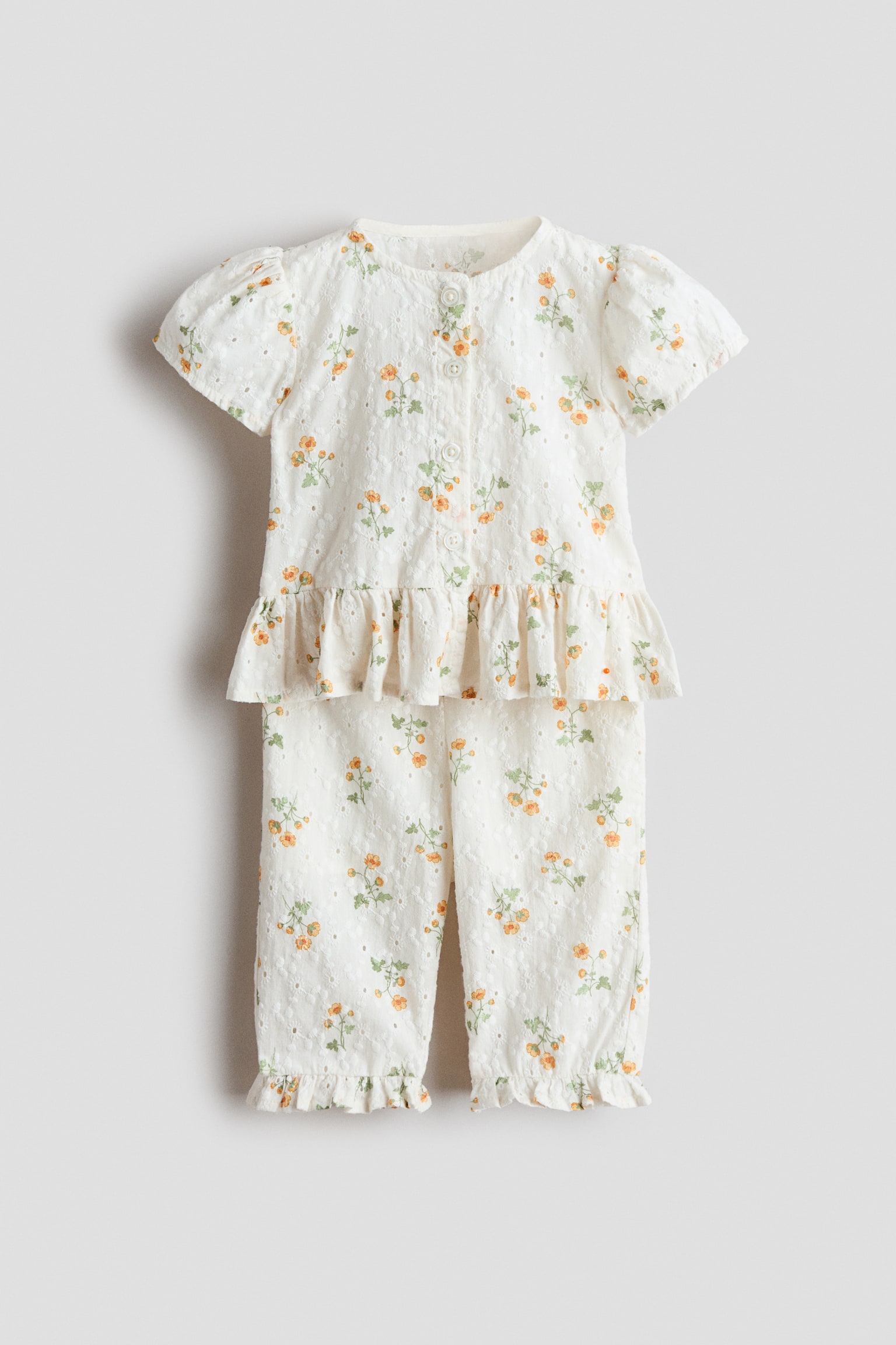 Ensemble 2 pièces avec broderie anglaise - Blanc/fleuri/Blanc/fleuri - 1