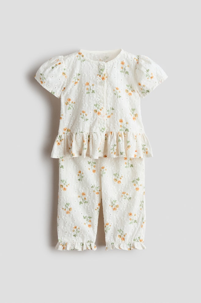 2-piece broderie anglaise set - White/Floral - 1