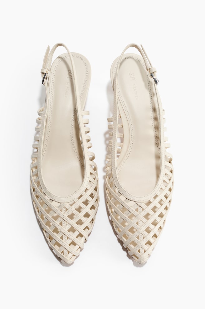 Escarpins en cuir avec talon kitten heel - Crème - 1