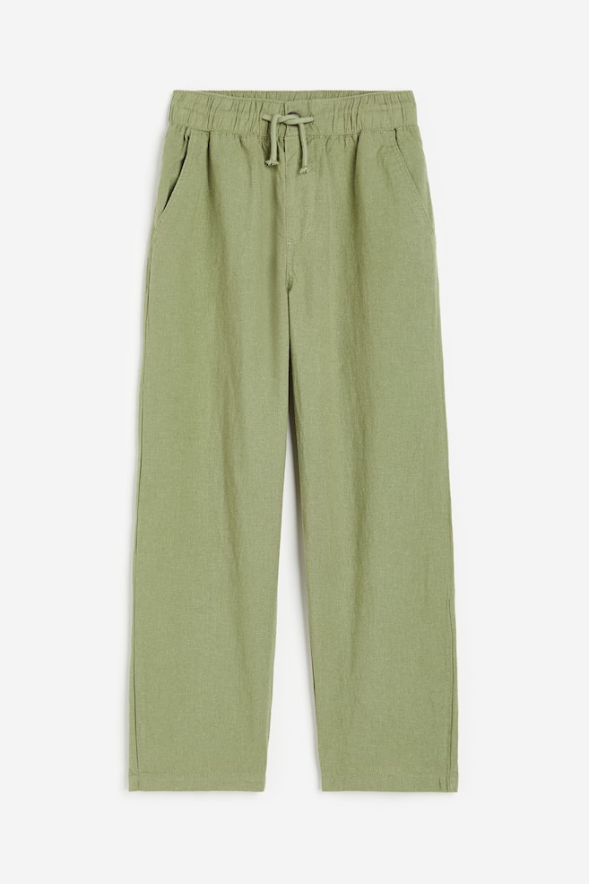 Bukser med hørblanding Loose Fit - Lys kakigrøn/Sort - 1