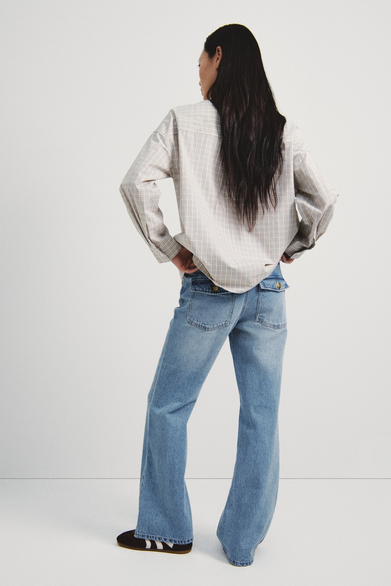 Flared twill trousers - Light denim blue/Beige - 4